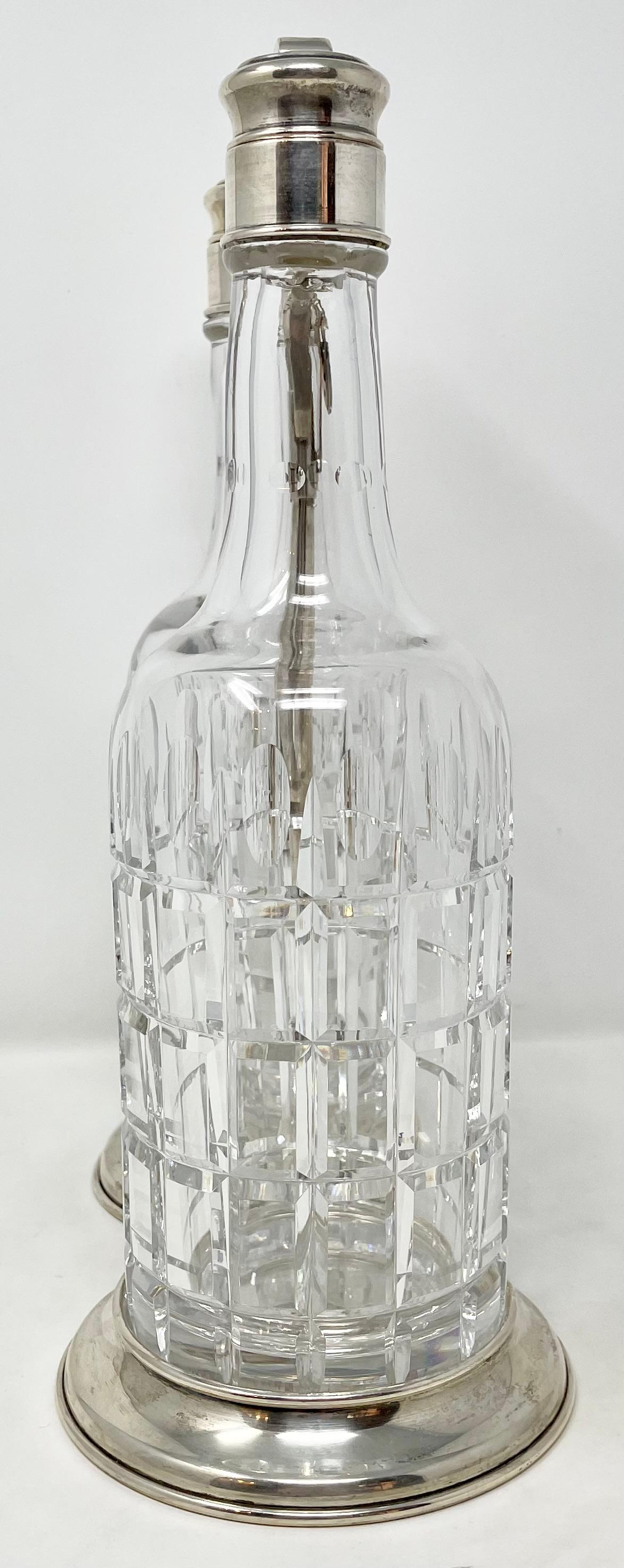 Antique American sterling silver & cut crystal 2-bottle 