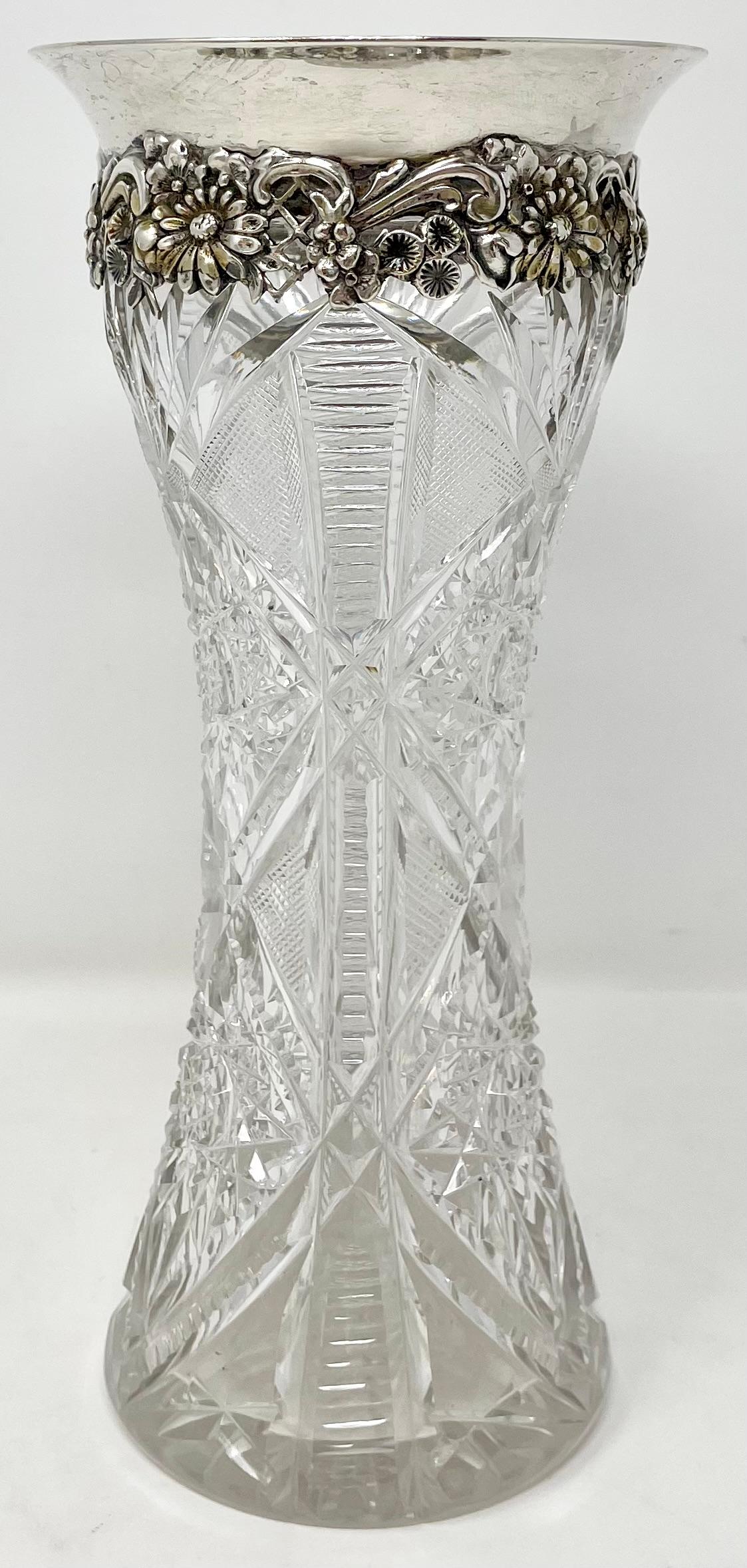 Antique American sterling silver & cut crystal bud vase, circa 1870-1880.