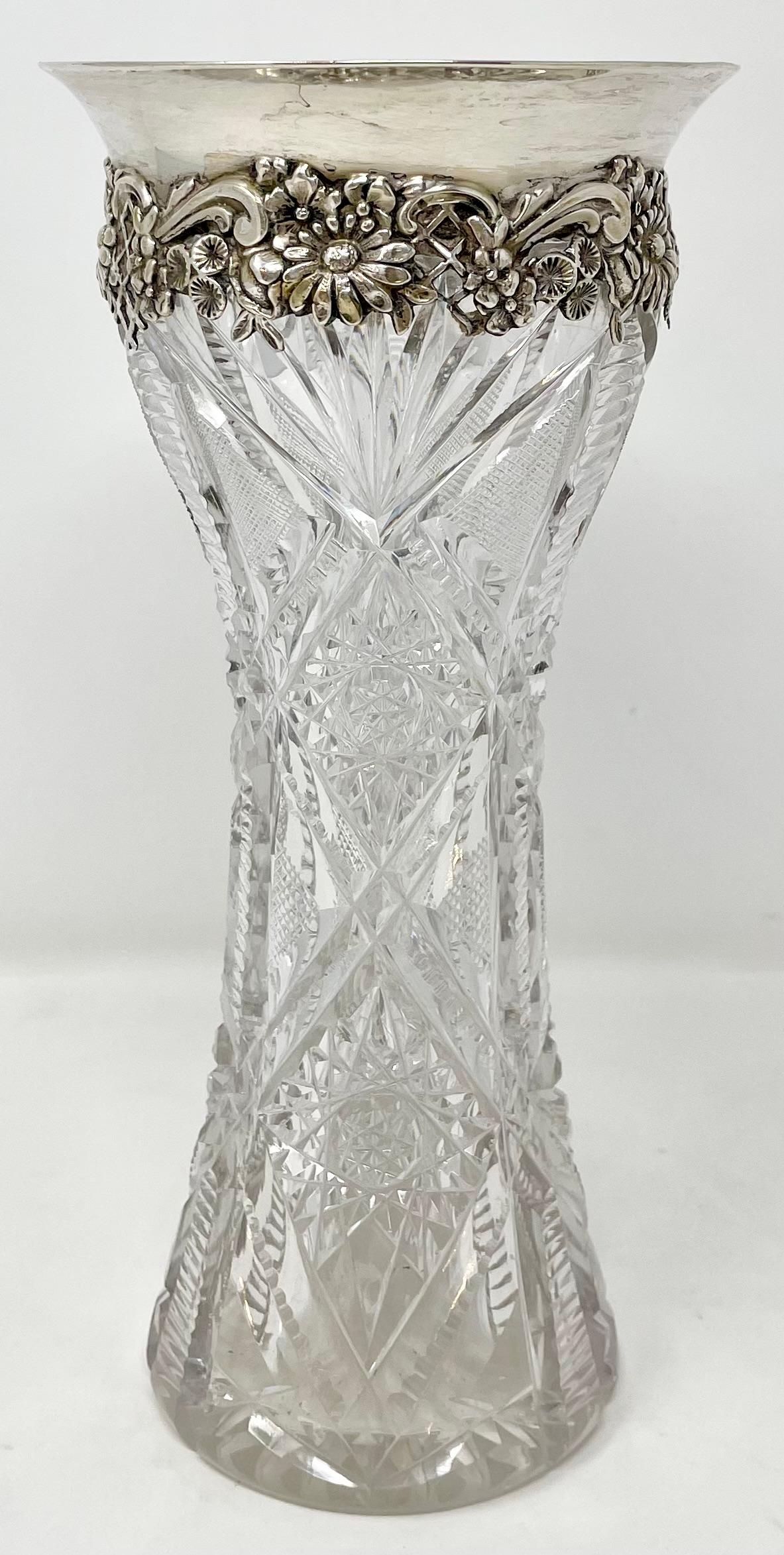 Antique American Sterling Silver & Cut Crystal Bud Vase, Circa 1870-1880. In Good Condition In New Orleans, LA