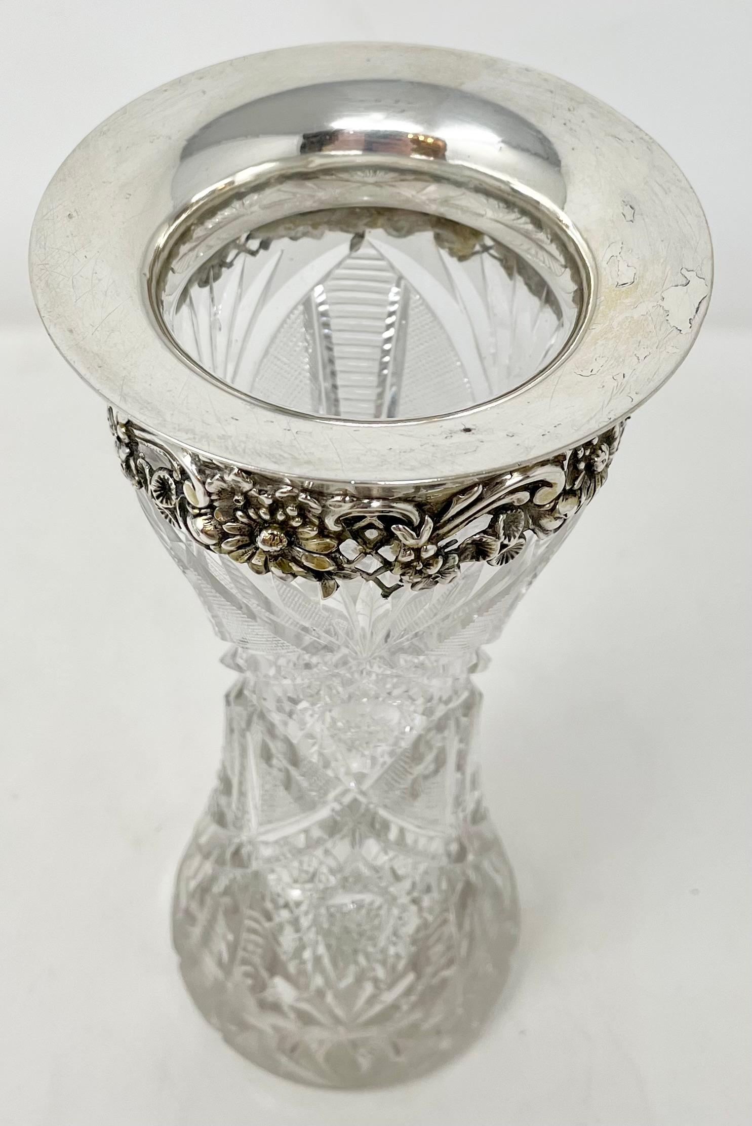 Antique American Sterling Silver & Cut Crystal Bud Vase, Circa 1870-1880. In Good Condition In New Orleans, LA