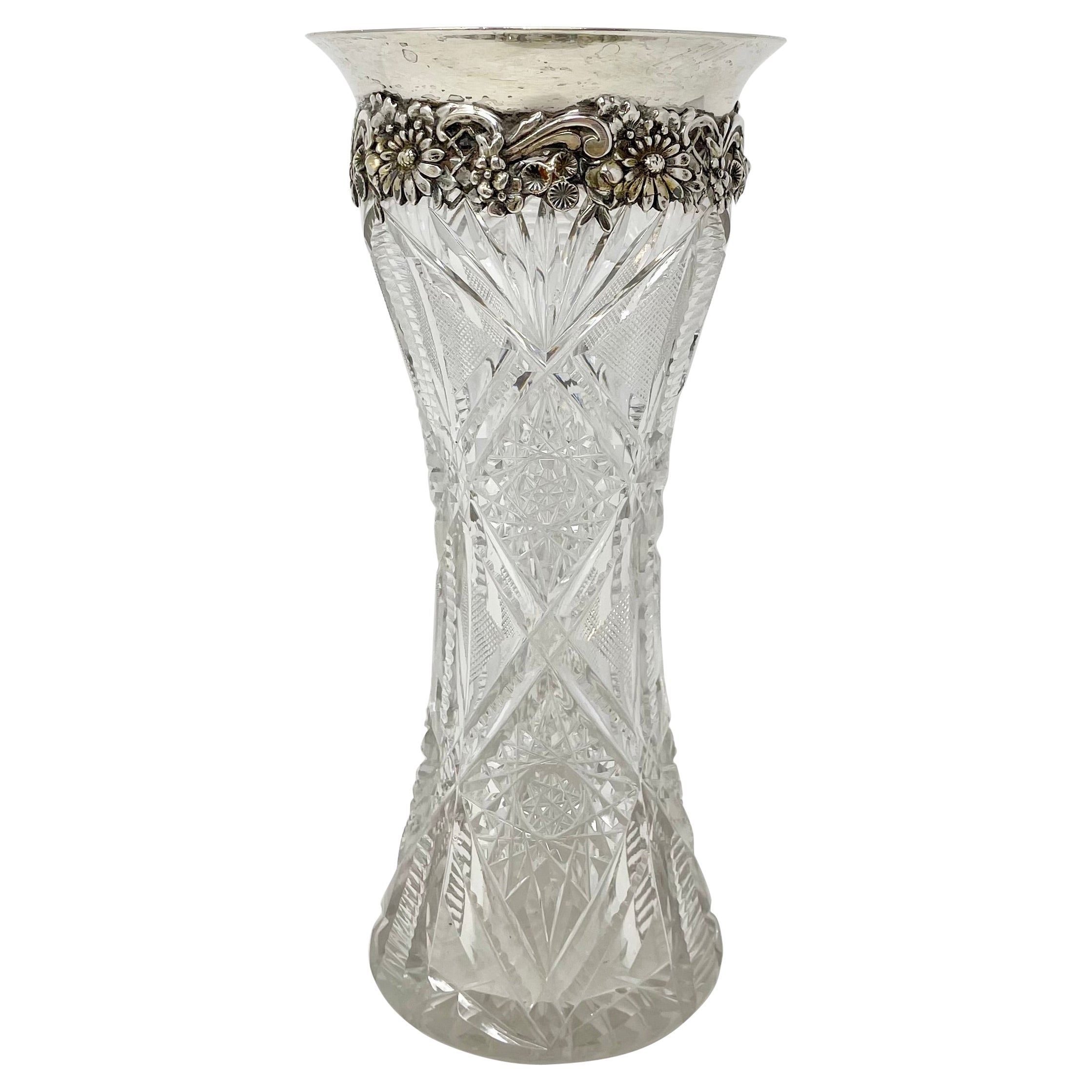 Antique American Sterling Silver 
Cut Crystal Bud Vase, Circa 1870-1880.