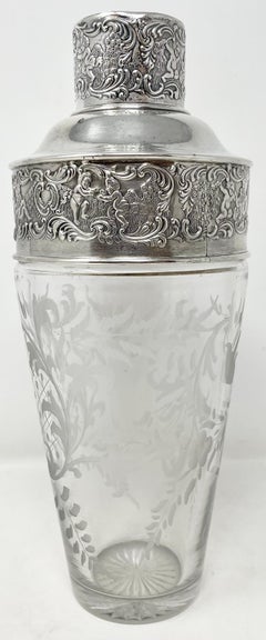 Antique American Sterling Silver & Cut Crystal Cocktail Shaker, Circa 1920's