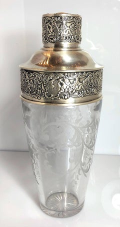 Antique American Sterling Silver Cut Crystal Cocktail Shaker Signed Chatillon