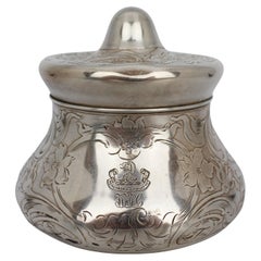 Antique American Sterling Silver Engraved Lidded Box with Heraldic Crest