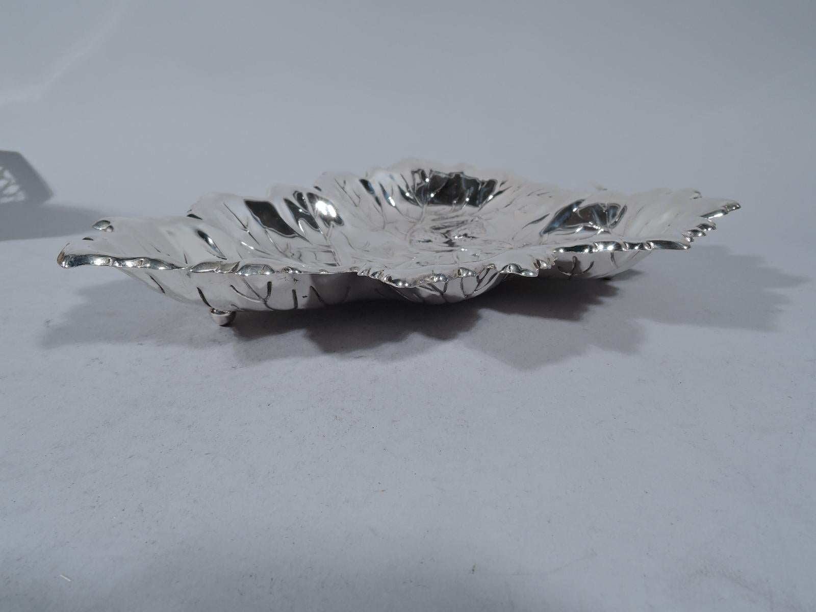 North American Antique American Sterling Silver Figural Strawberry Leaf Bowl