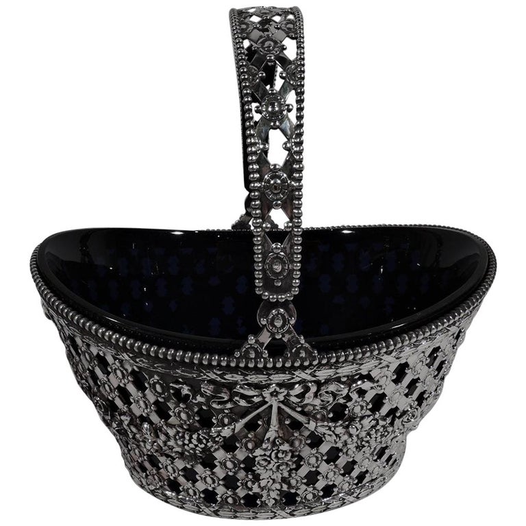 Antique American Sterling Silver Flower Basket by Durgin For Sale at