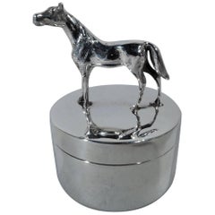 Antique American Sterling Silver Horse Box for Postage Stamps