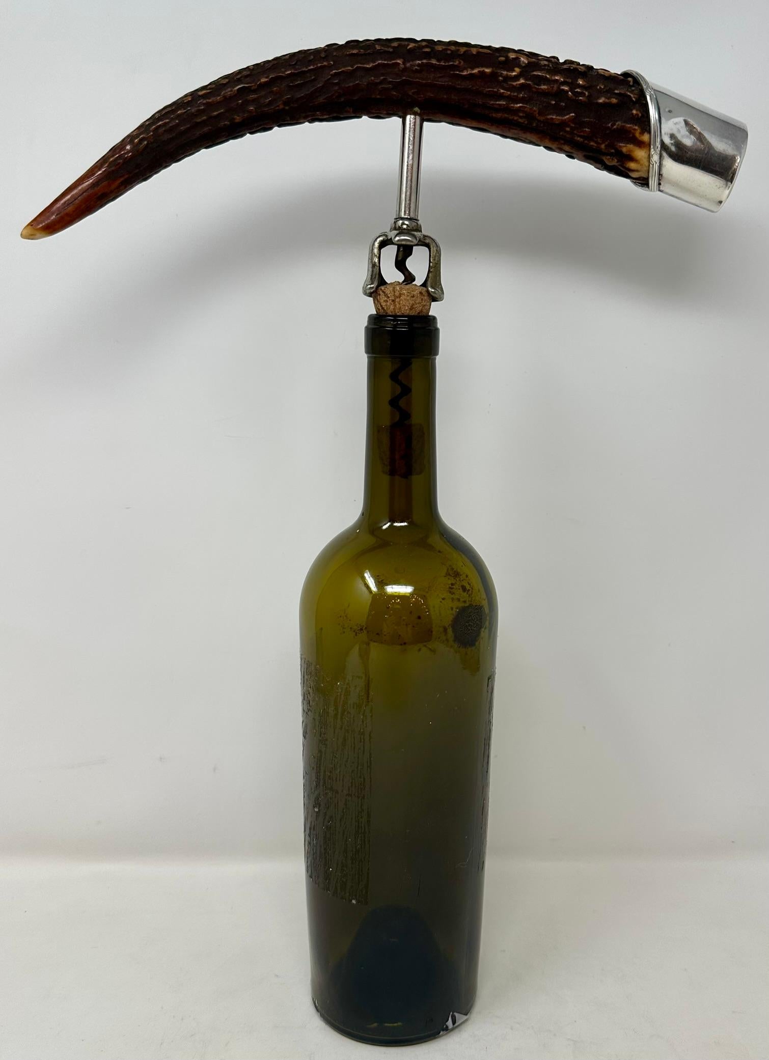 Sacacorchos americano antiguo de plata de ley montado en asta, circa 1910-1920. siglo XX en venta