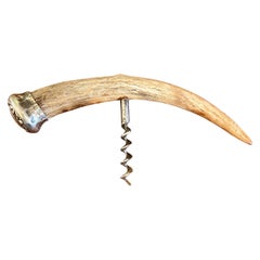 Antique American Sterling Silver Mounted Antler Corkscrew, Circa 1920