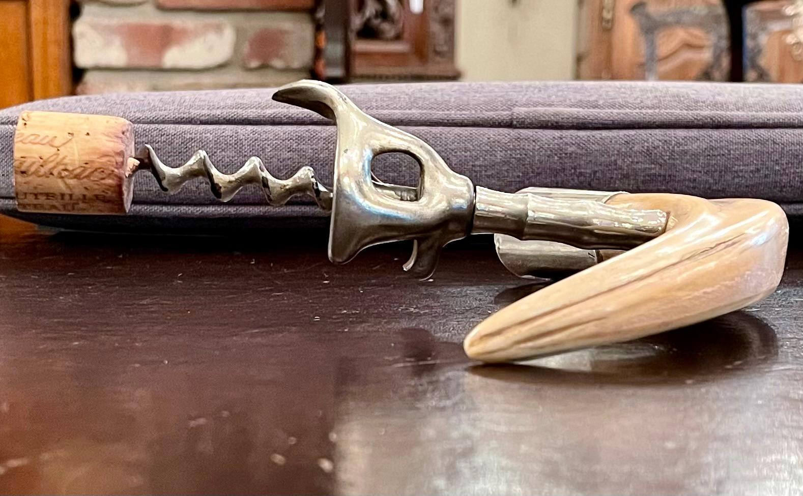 Antique American Sterling Silver Mounted Boar's Tusk Corkscrew, Circa 1880 In Good Condition In New Orleans, LA