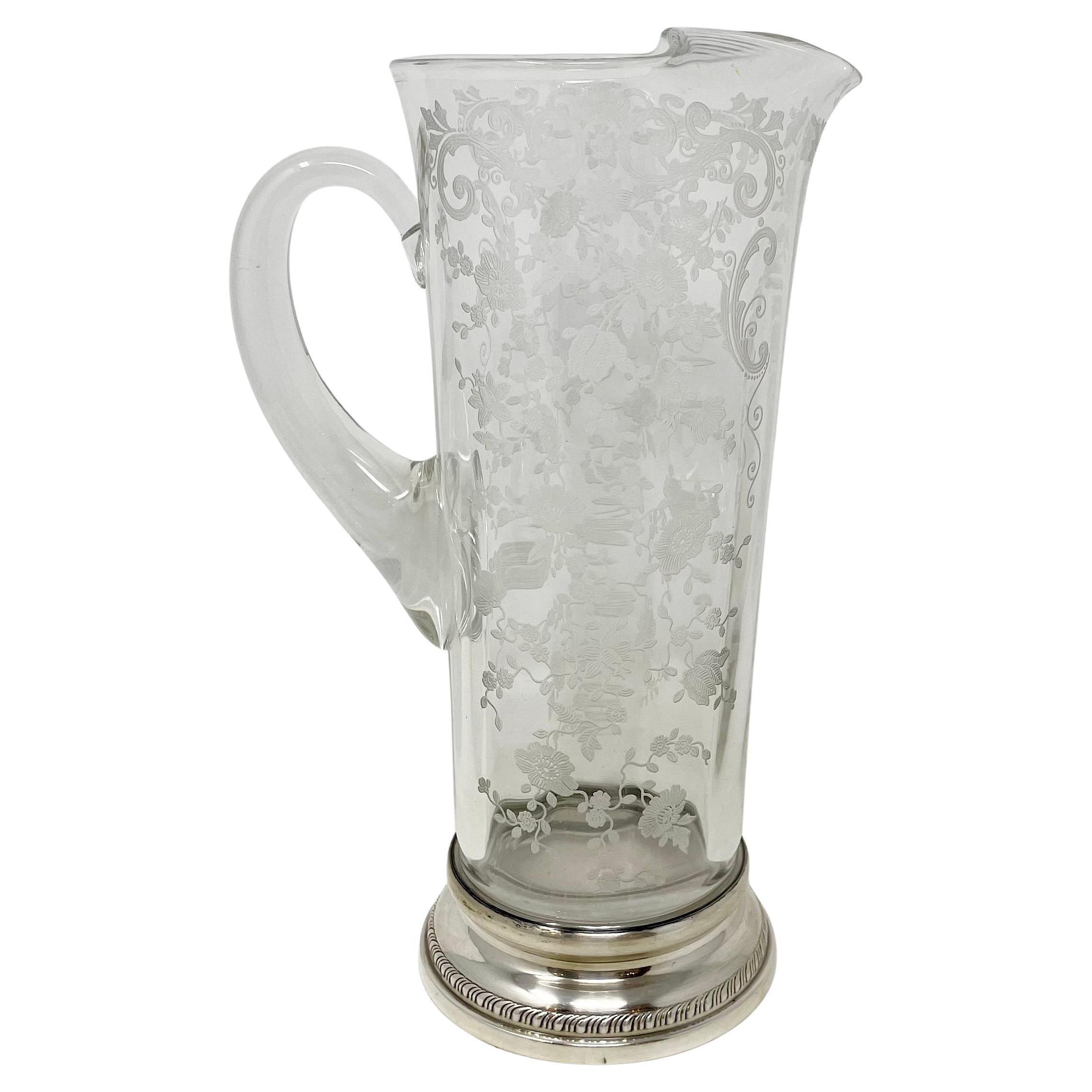 Antique American Sterling Silver Mounted Cut Crystal Cocktail Pitcher with Spoon 2