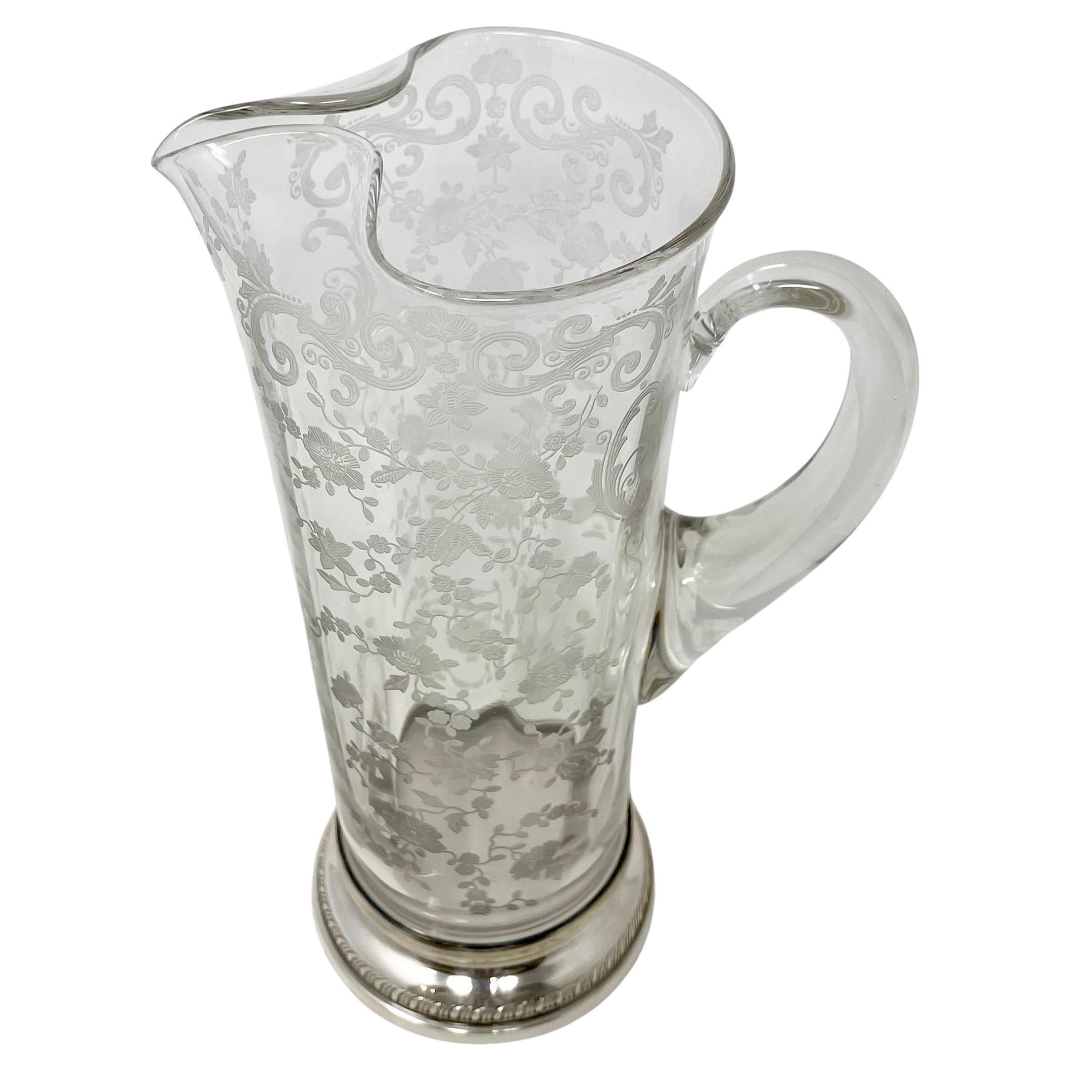 Antique American Sterling Silver Mounted Cut Crystal Cocktail Pitcher with Spoon 4