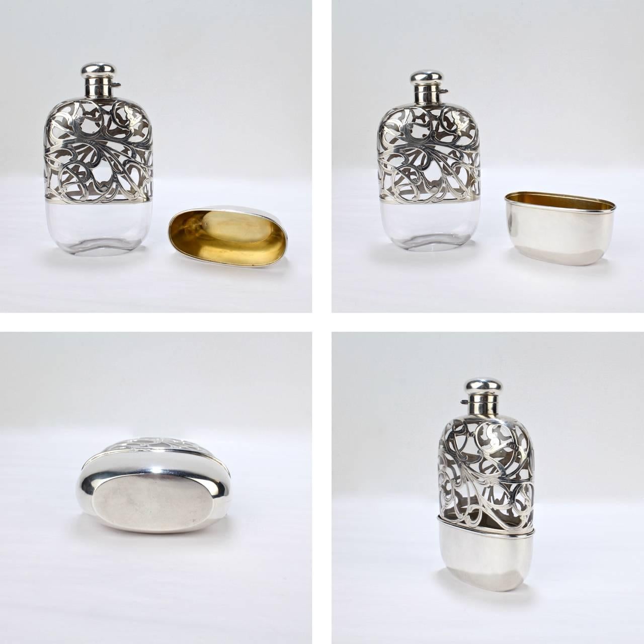 Antique American Sterling Silver Overlay and Glass Hip or Pocket Spirits Flask 5