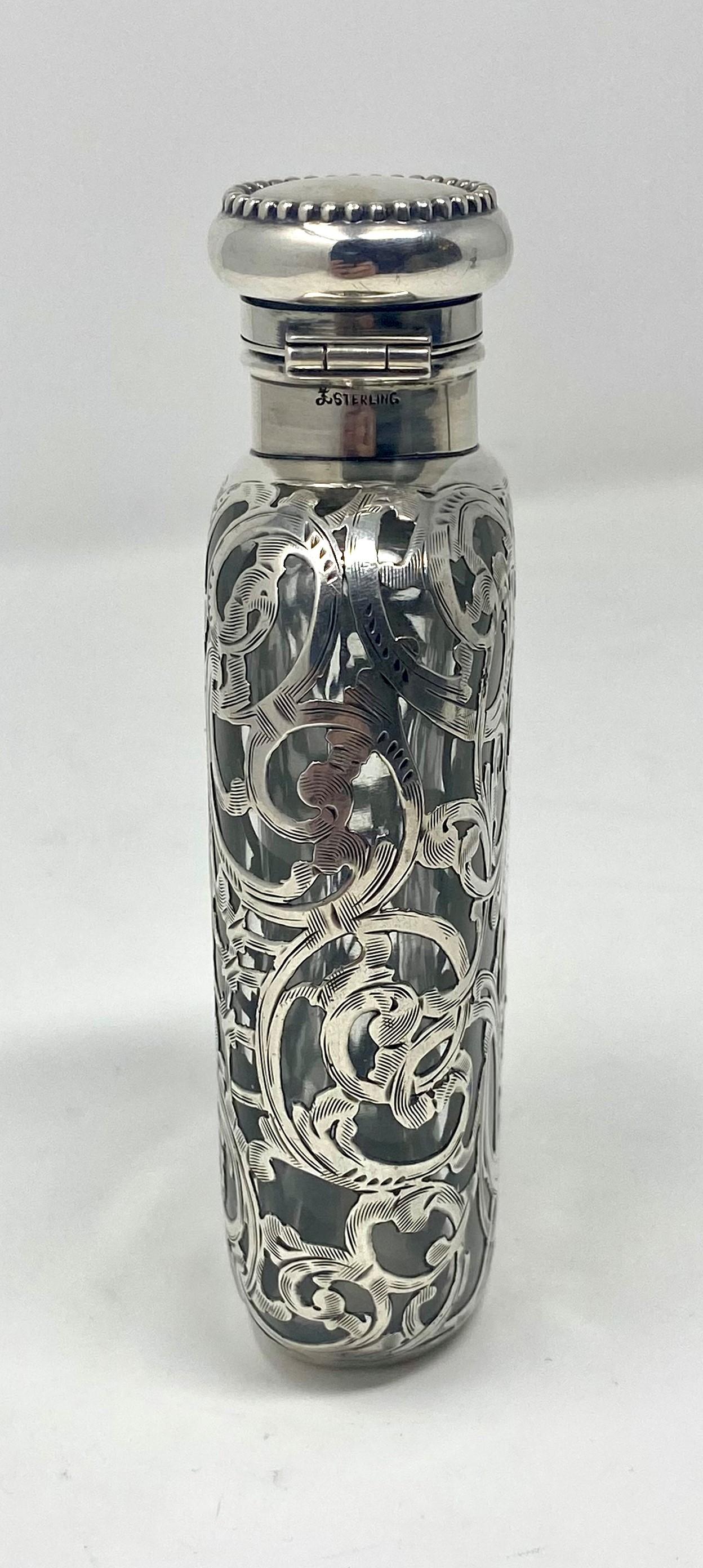 Antique American Sterling Silver Overlay Flask, circa 1900 In Good Condition In New Orleans, LA