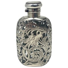 Antique American Sterling Silver Overlay Flask, circa 1900