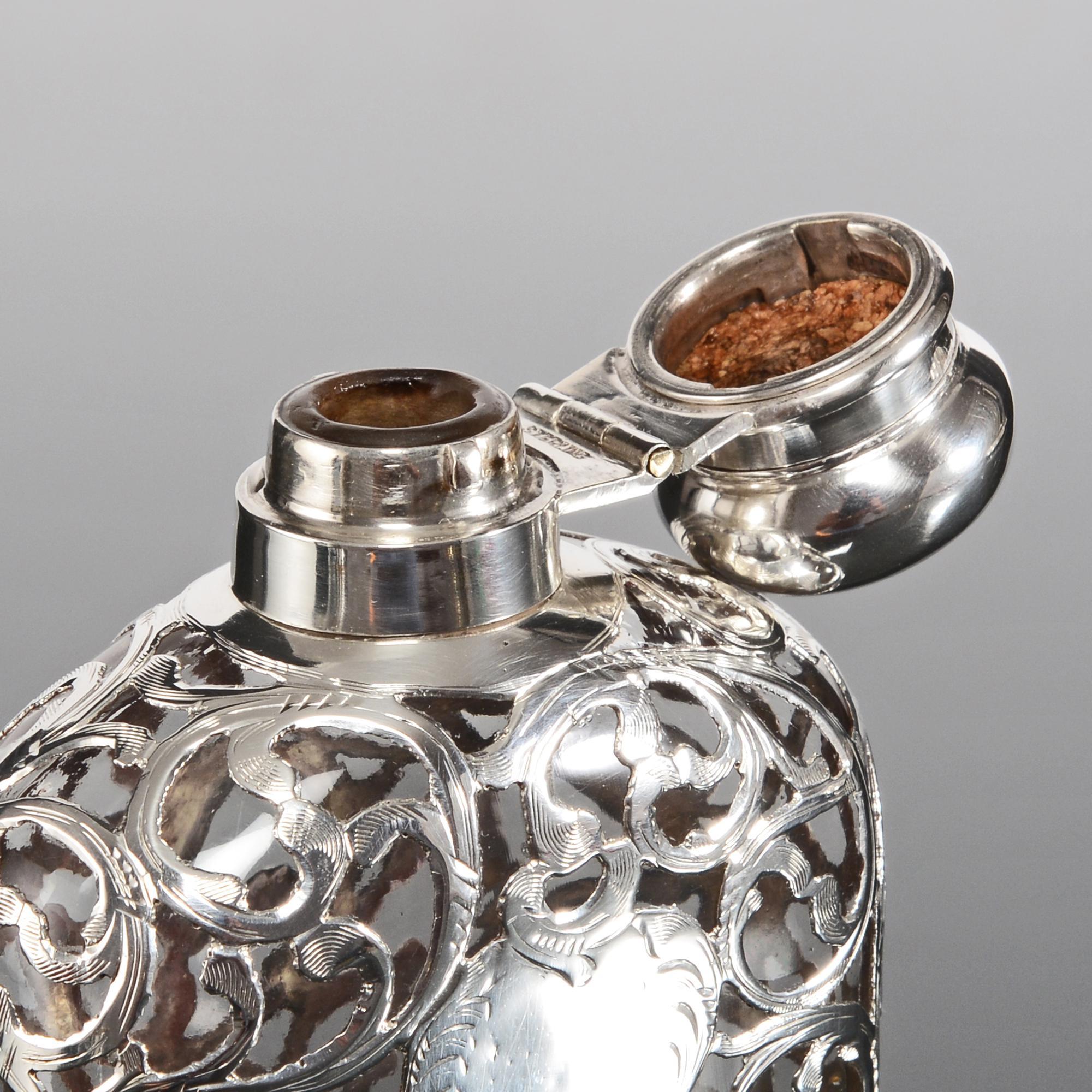 Late 19th Century Antique American sterling silver overlay hip flask For Sale