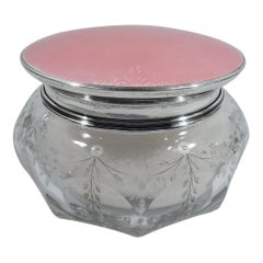 Antique American Sterling Silver & Pink Enamel Powder Jar by Kerr