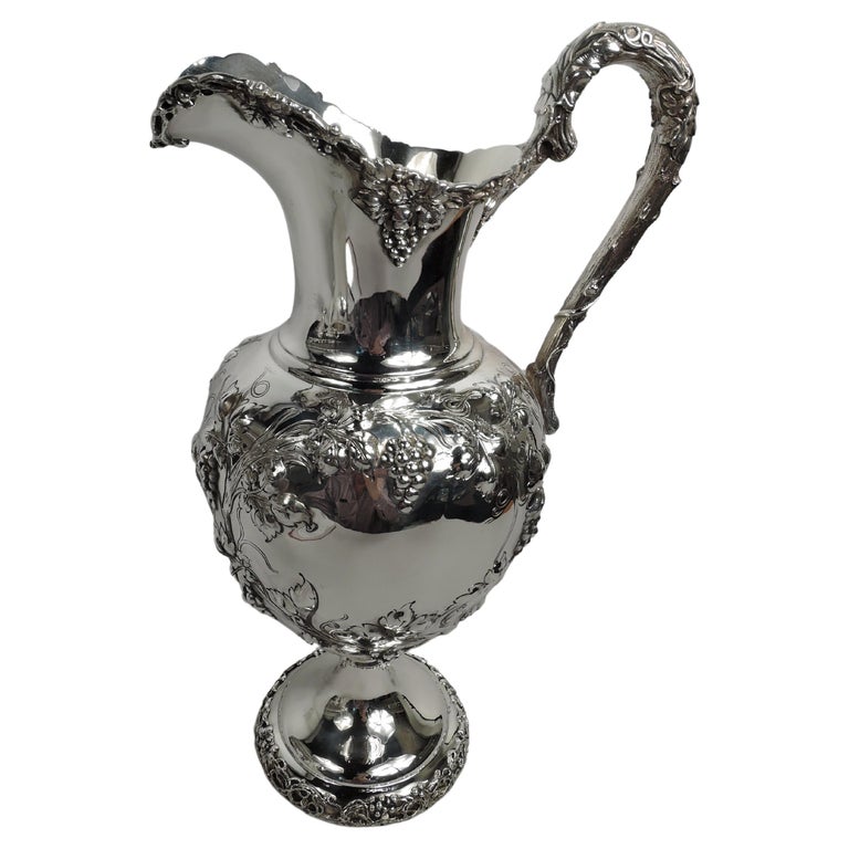 Antique American Sterling Silver Pitcher with Fruiting Grapevine For Sale