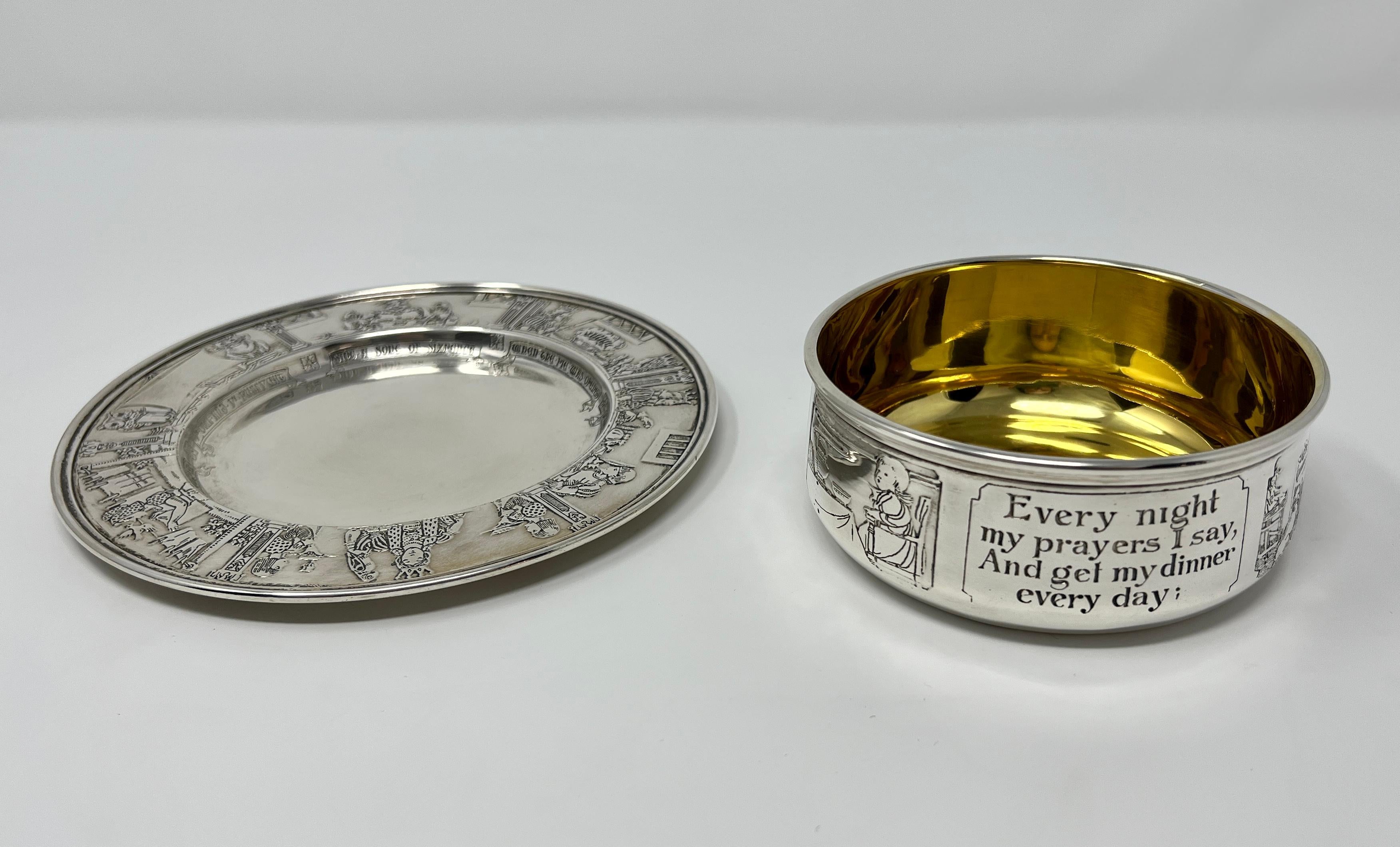 20th Century Antique American Sterling Silver Porridge Bowl & Tray For Sale