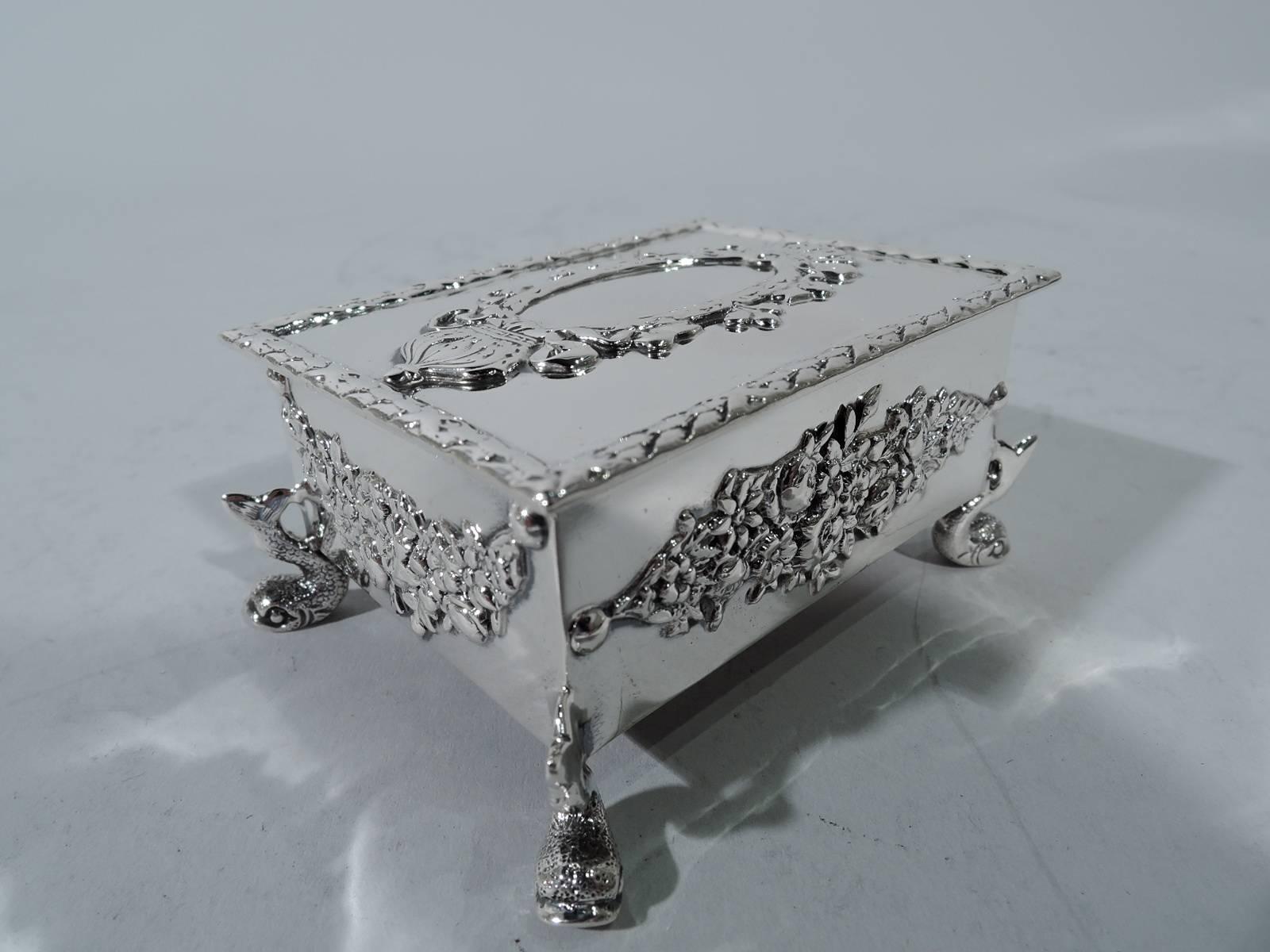 Antique American Sterling Silver Postage Stamp Box In Excellent Condition In New York, NY