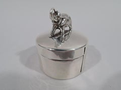 Antique American Sterling Silver Postage Stamp Box with Elephant