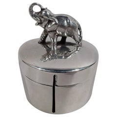 Antique American Sterling Silver Postage Stamp Box with Elephant