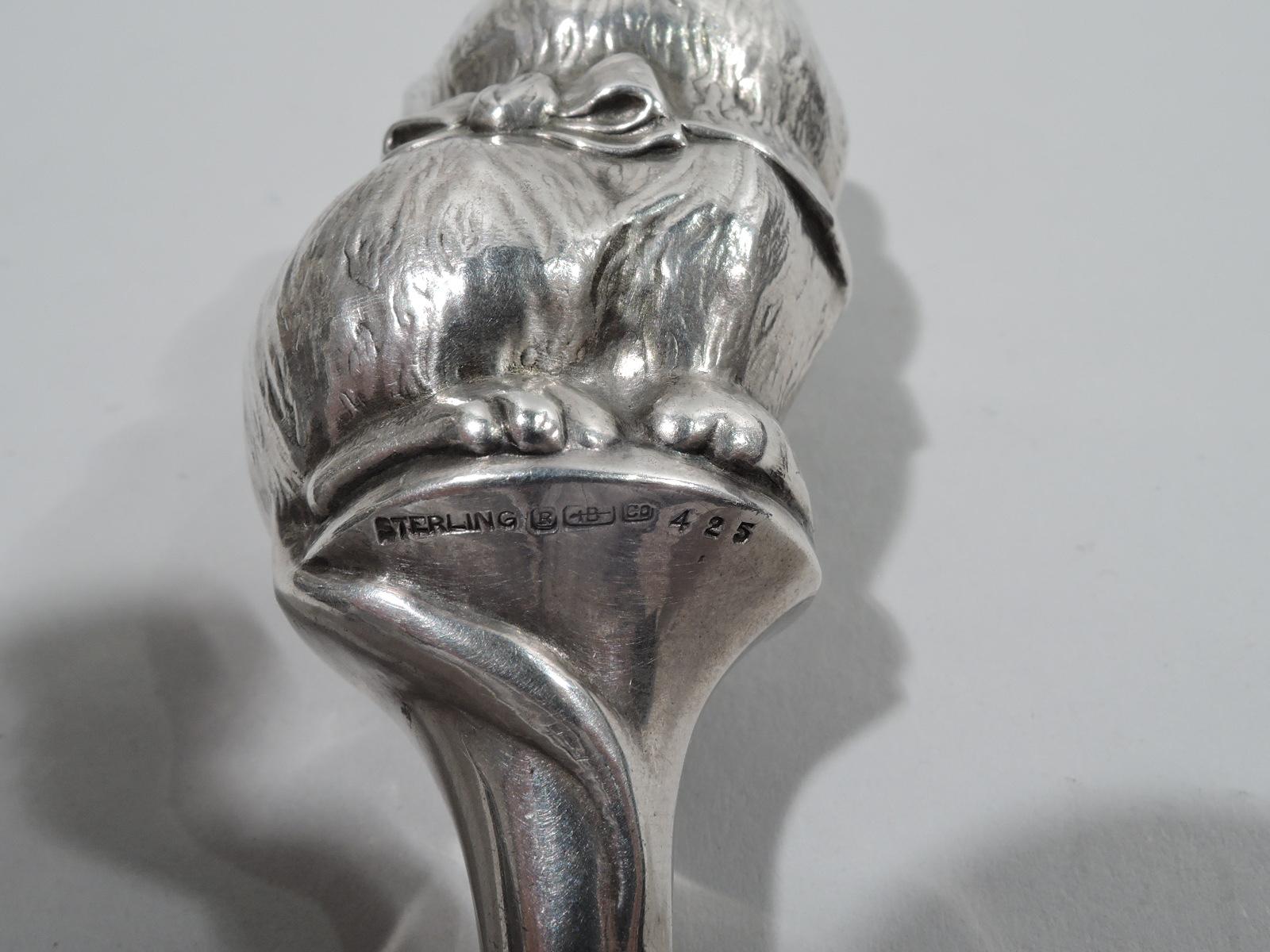 20th Century Antique American Sterling Silver Rattle with Kitty Sitting Pretty