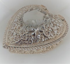 Antique American Sterling Silver Repoussé Heart Box