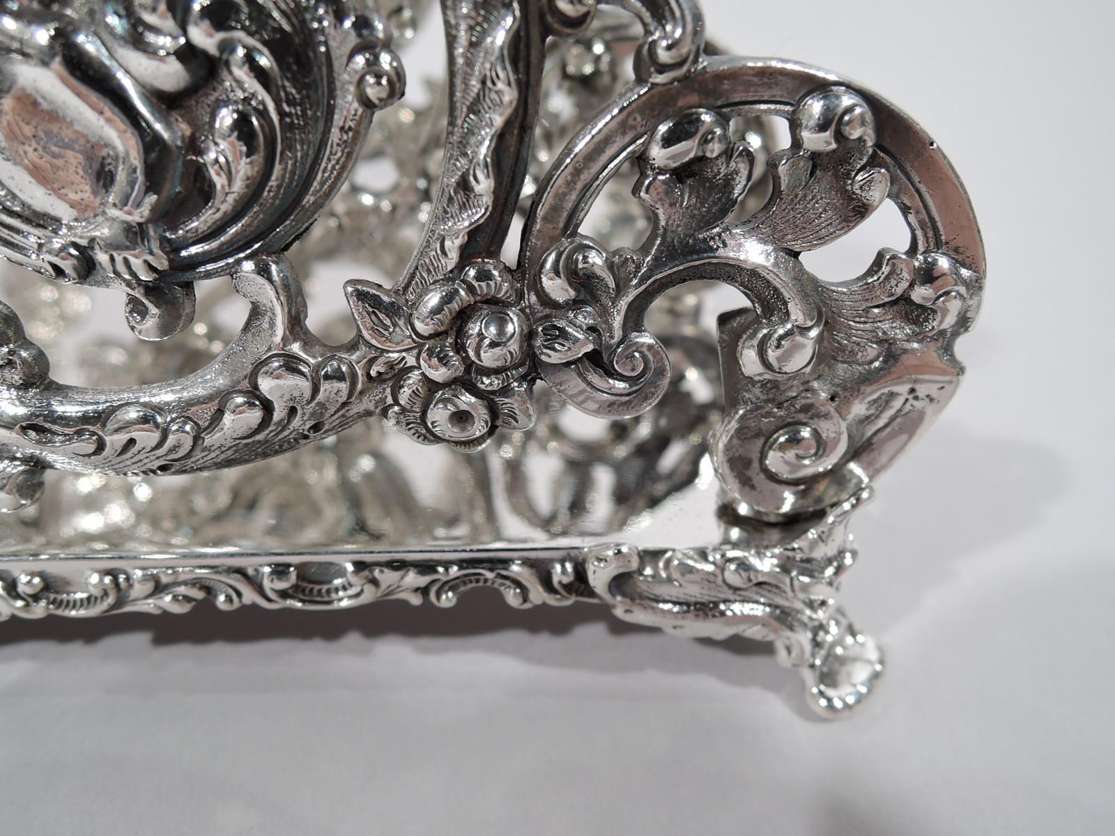 19th Century Antique American Sterling Silver Romantic Art Nouveau Rococo Letter Rack
