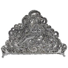 Porte-lettres américain ancien romantique Art nouveau rococo en argent sterling