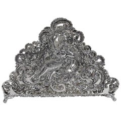 Antique American Sterling Silver Romantic Art Nouveau Rococo Letter Rack