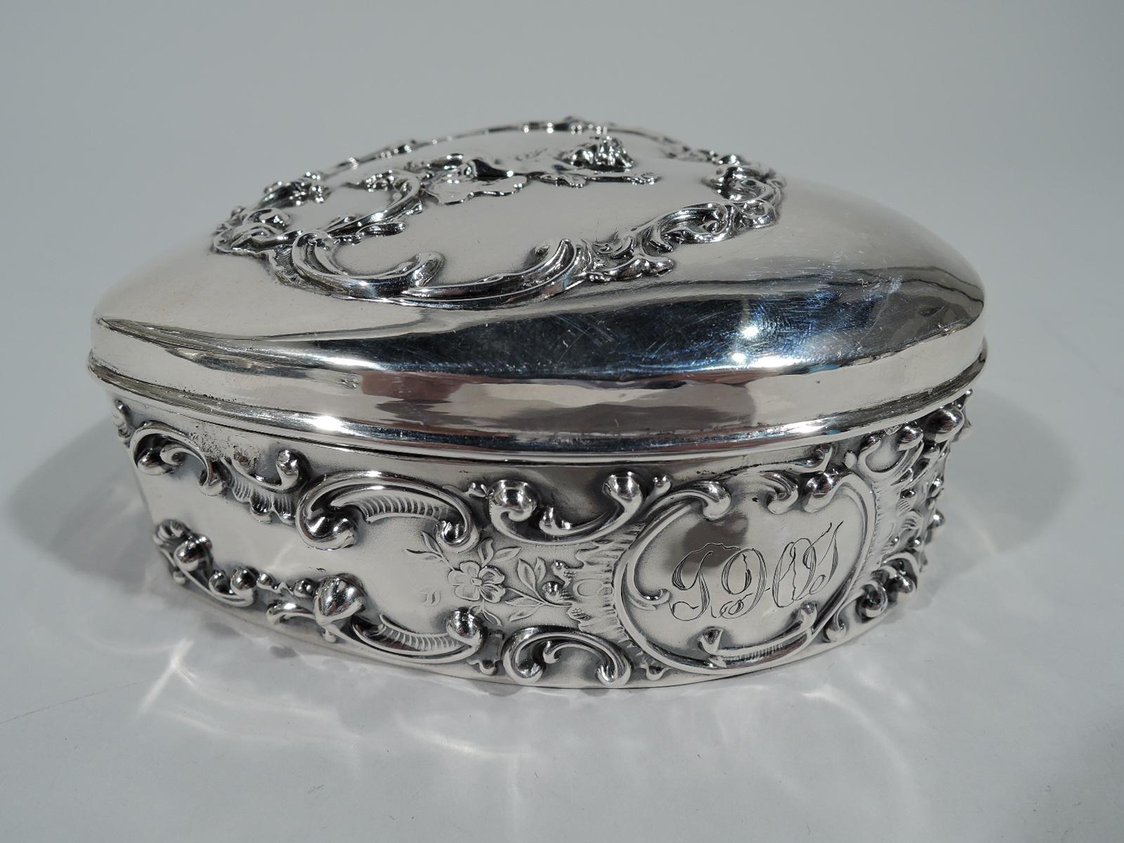 Edwardian Antique American Sterling Silver Romantic Heart Jewelry Box