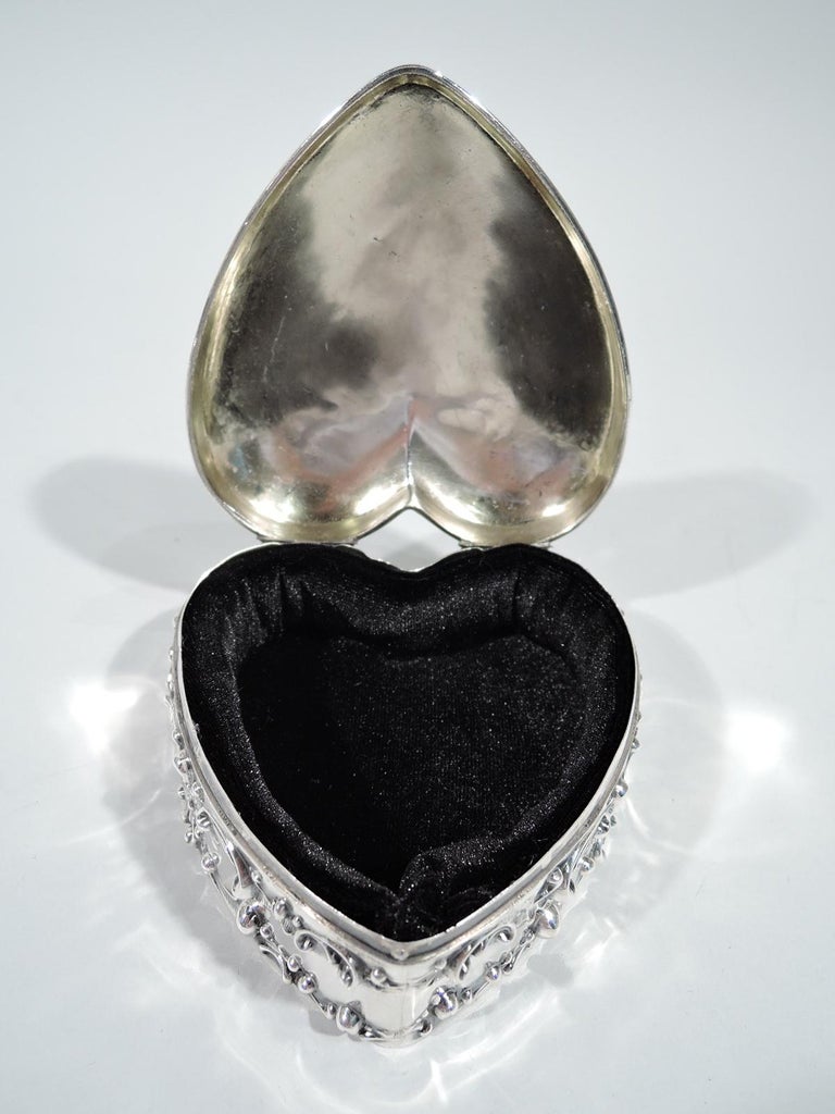 Antique American Sterling Silver Romantic Heart Jewelry Box For Sale at