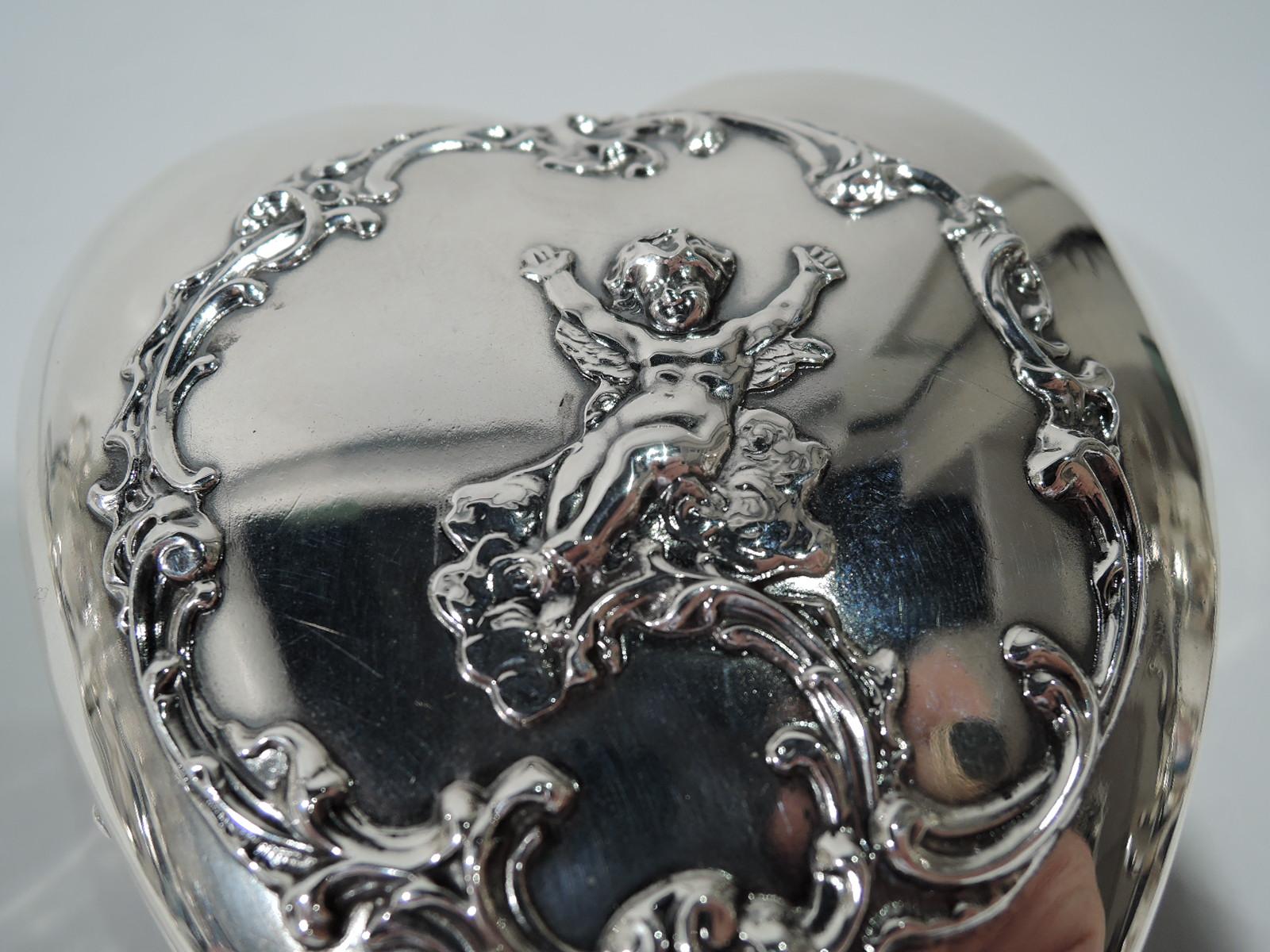 19th Century Antique American Sterling Silver Romantic Heart Jewelry Box