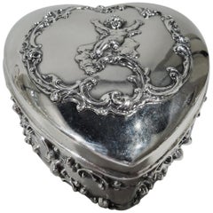 Antique American Sterling Silver Romantic Heart Jewelry Box