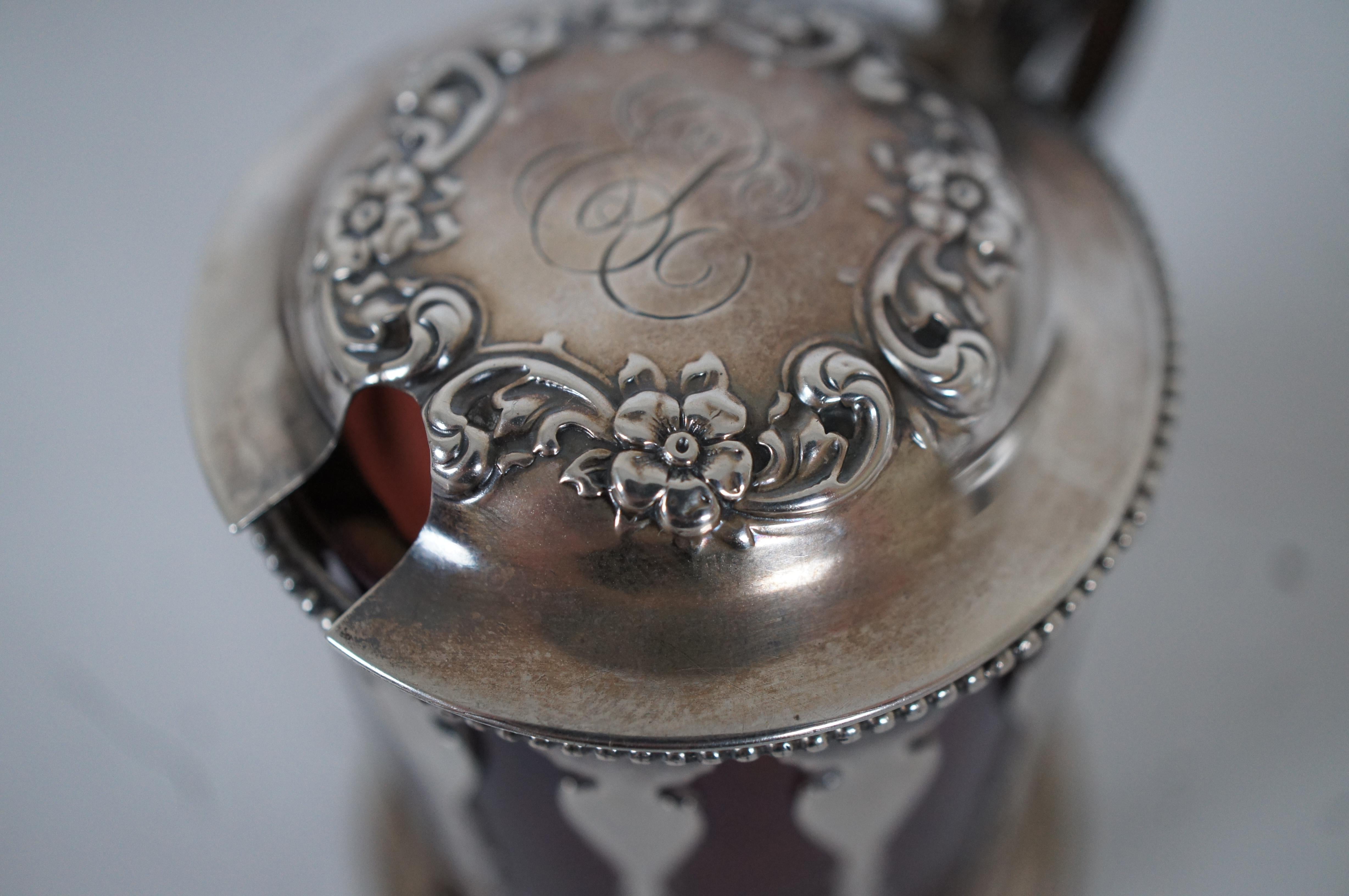 Antiguo recipiente y cuchara americanos de plata de ley y cristal rubí 105 152 g en venta 6