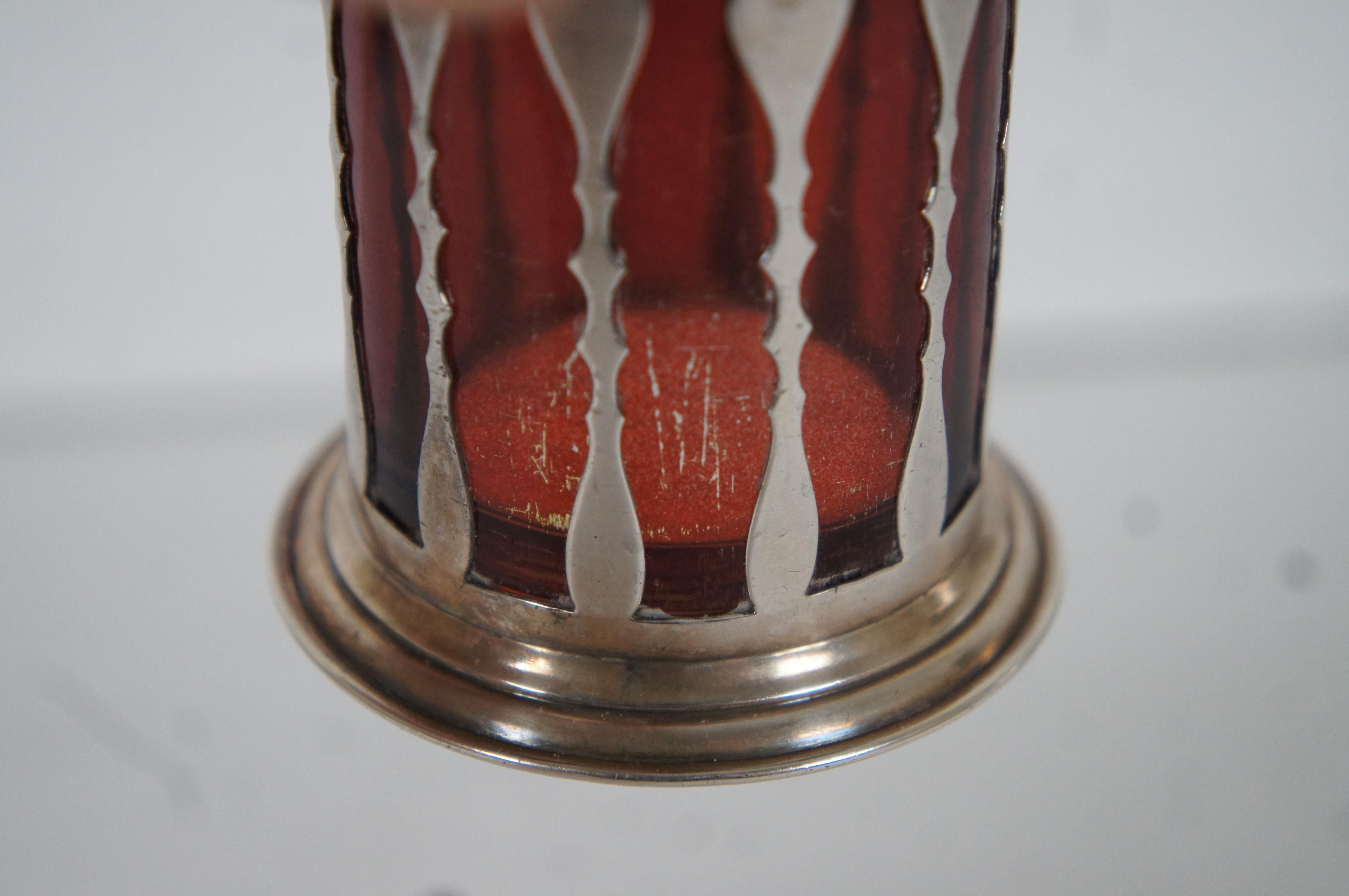 Ancien pot à condiments et cuillère en argent sterling américain et verre rubis 105 152g en vente 2
