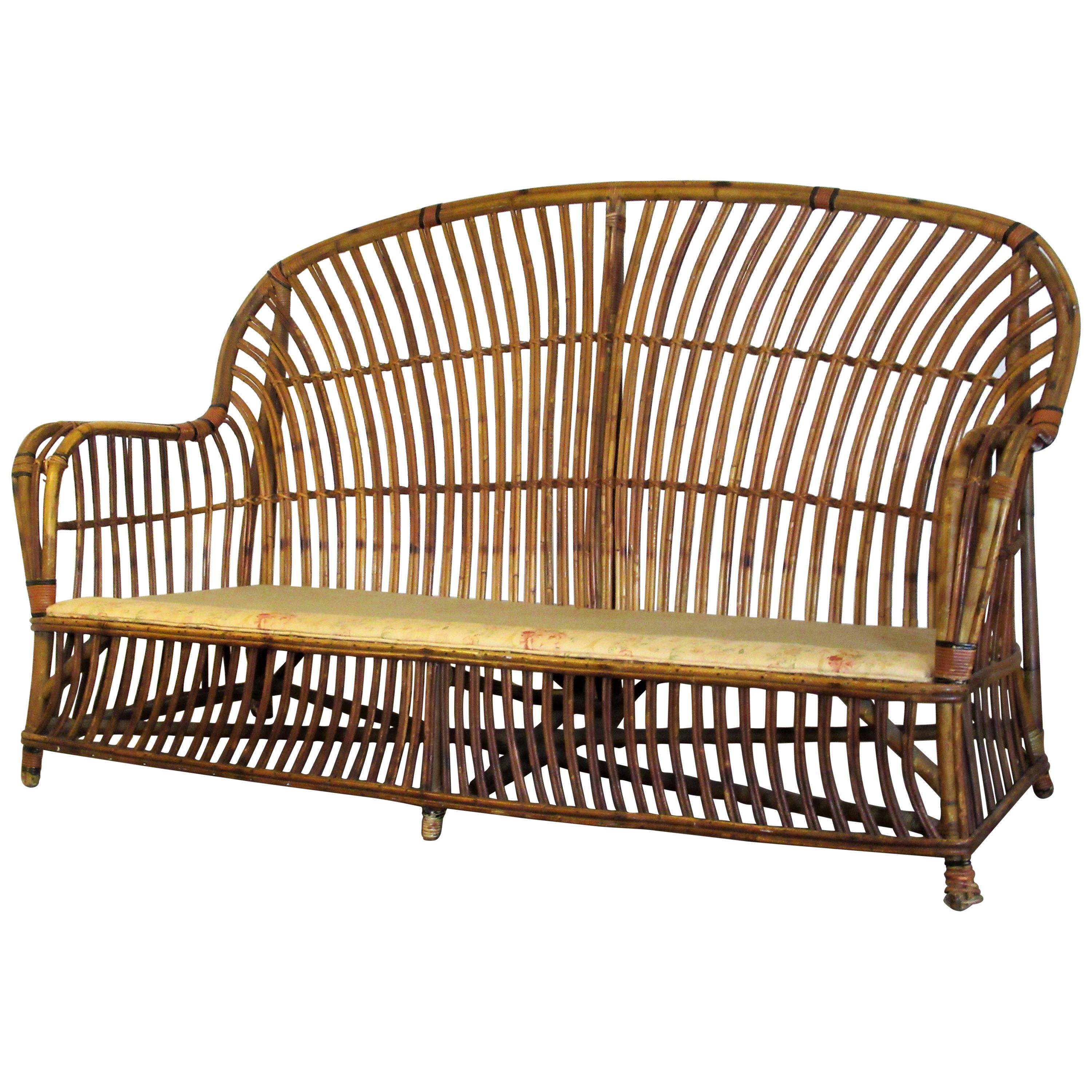 Antique American Stick Wicker Rattan Sofa