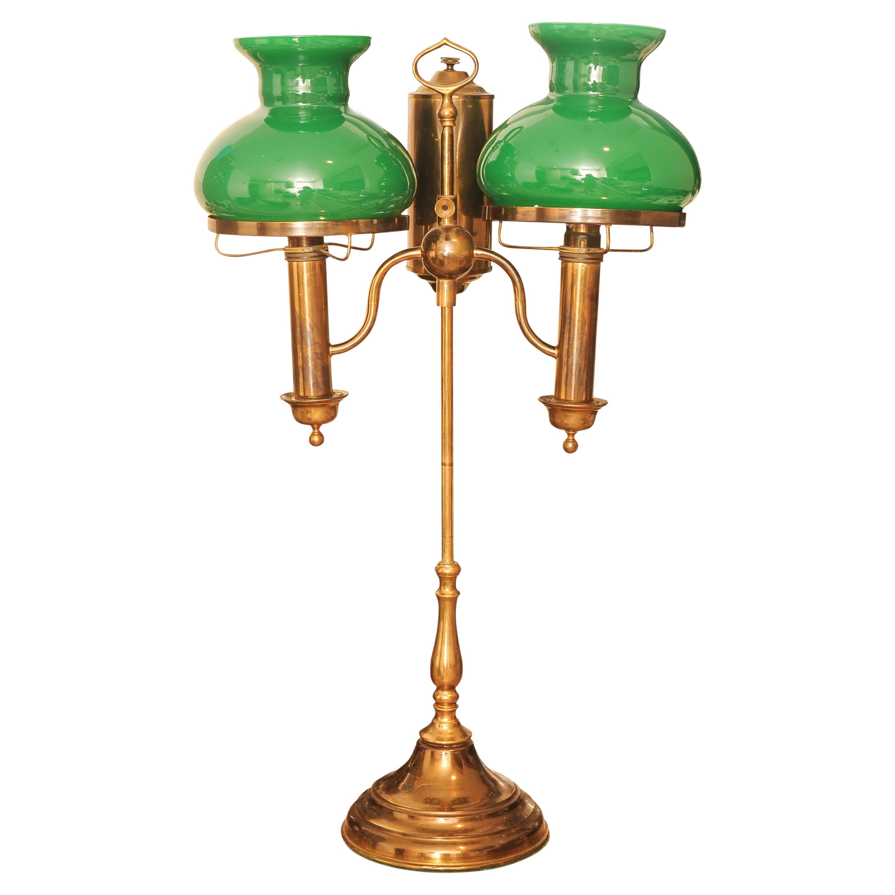 Antica lampada a olio doppia convertita da studente americano di Bradley & Hubbard del 1800