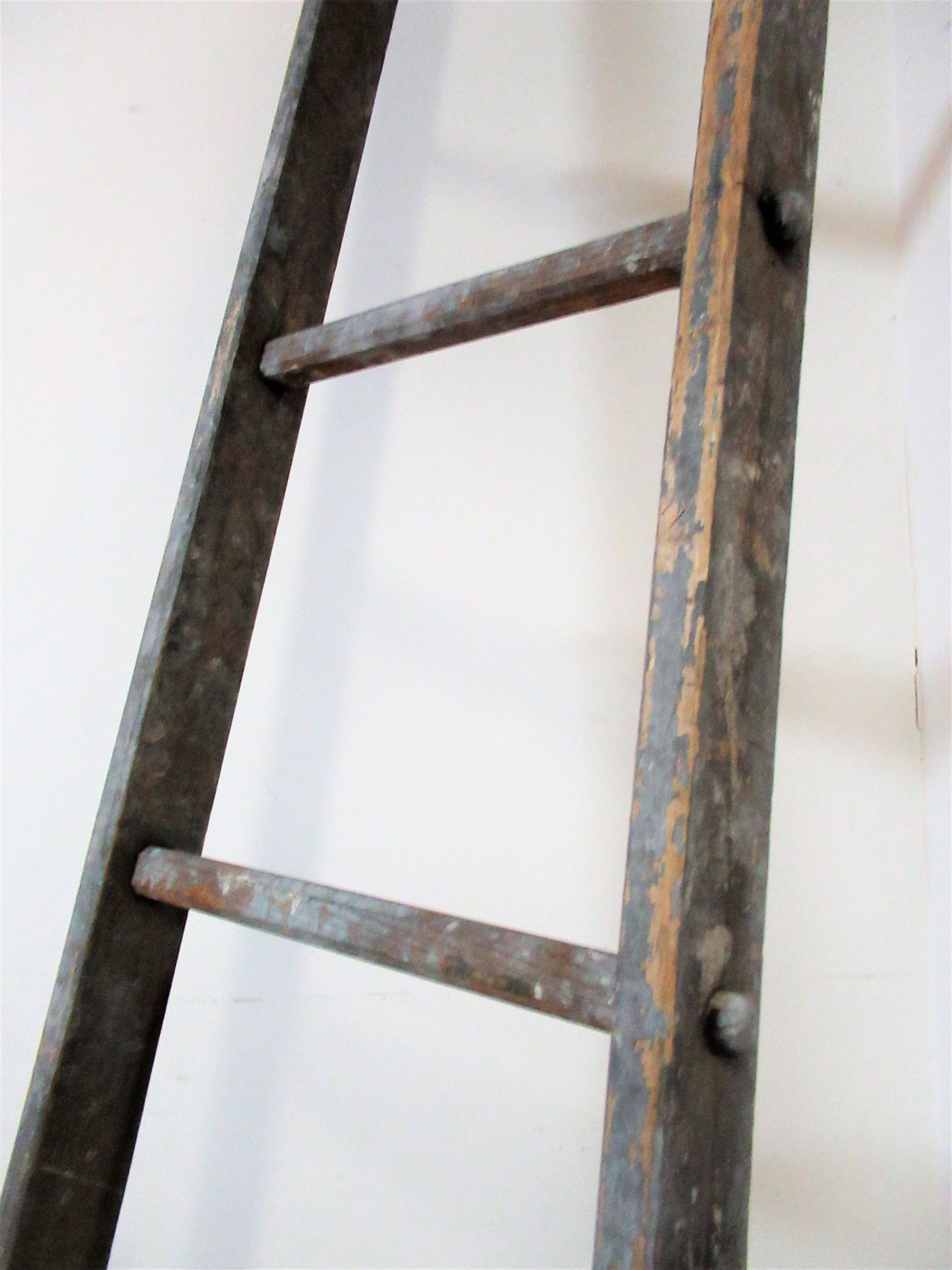 Rustic Antique American Tall Tapered Wood Harvest Ladder