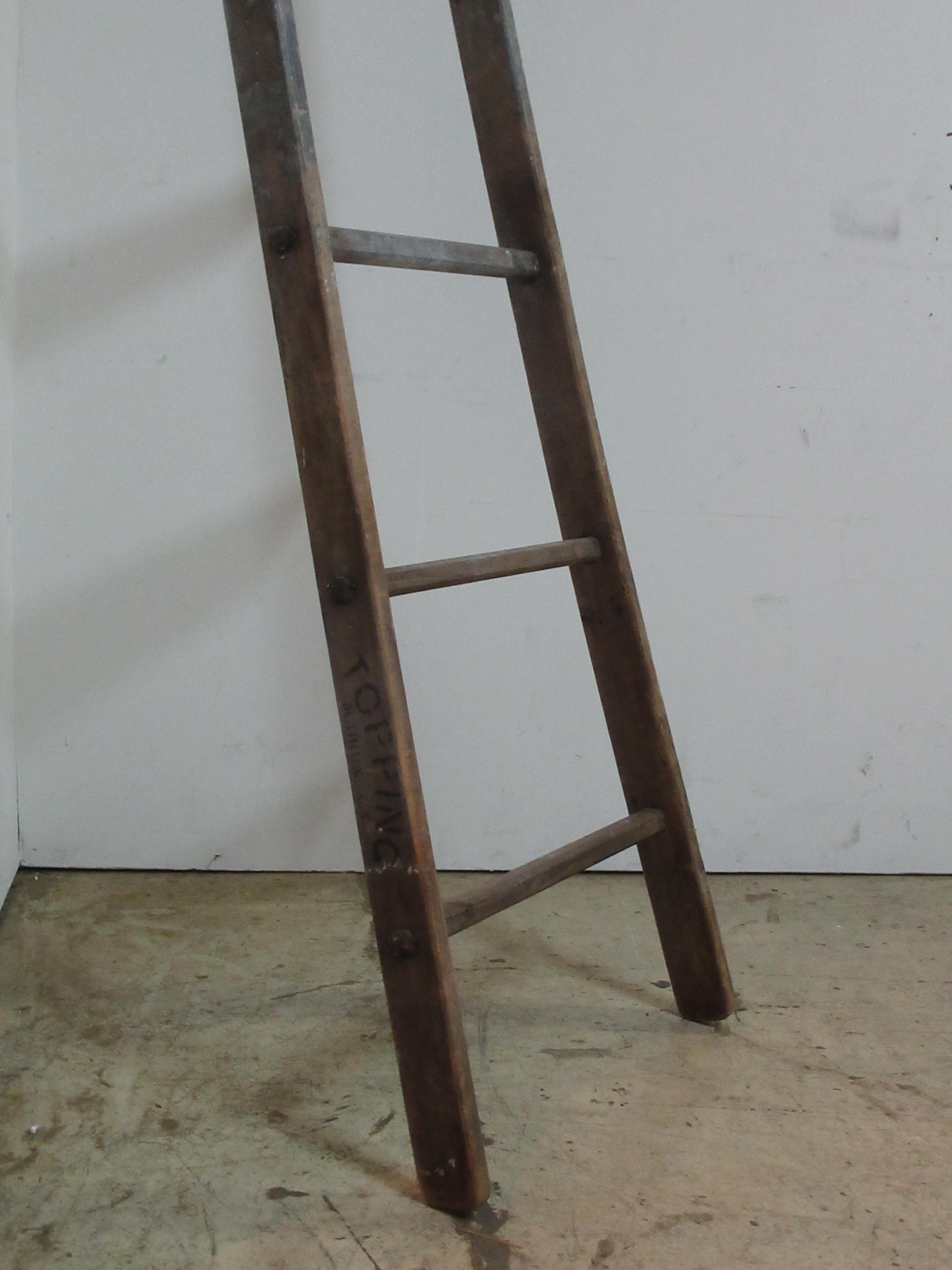 Antique American Tall Tapered Wood Harvest Ladder 1