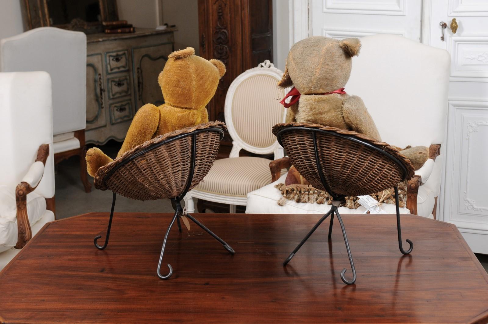 Antique American Teddy Bears with Ribbons Sitting in Wicker Chairs, Priced Each For Sale 2