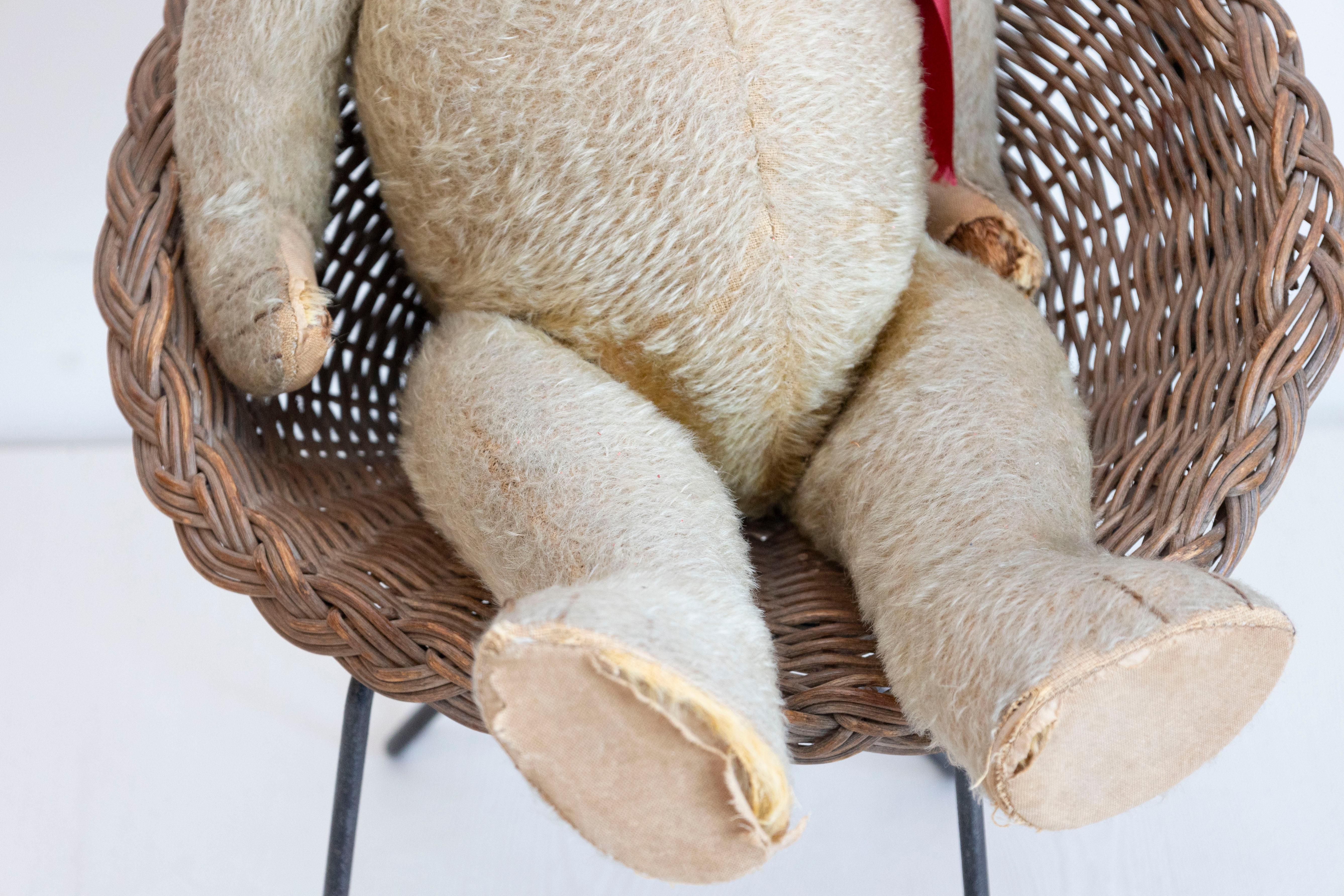 Antique American Teddy Bears with Ribbons Sitting in Wicker Chairs, Priced Each For Sale 7