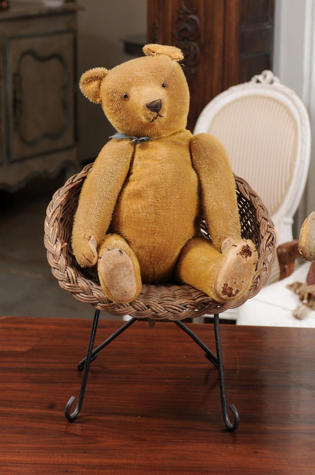Antique American Teddy Bears with Ribbons Sitting in Wicker Chairs, Priced Each For Sale 6