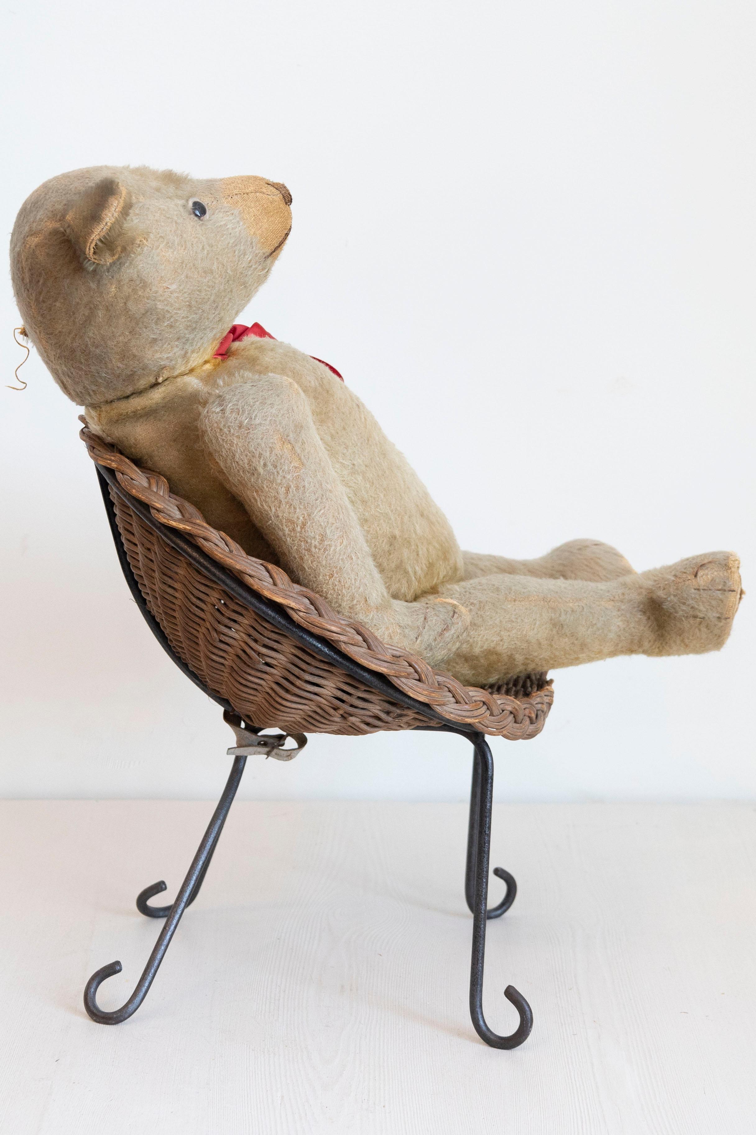 Antique American Teddy Bears with Ribbons Sitting in Wicker Chairs, Priced Each For Sale 9