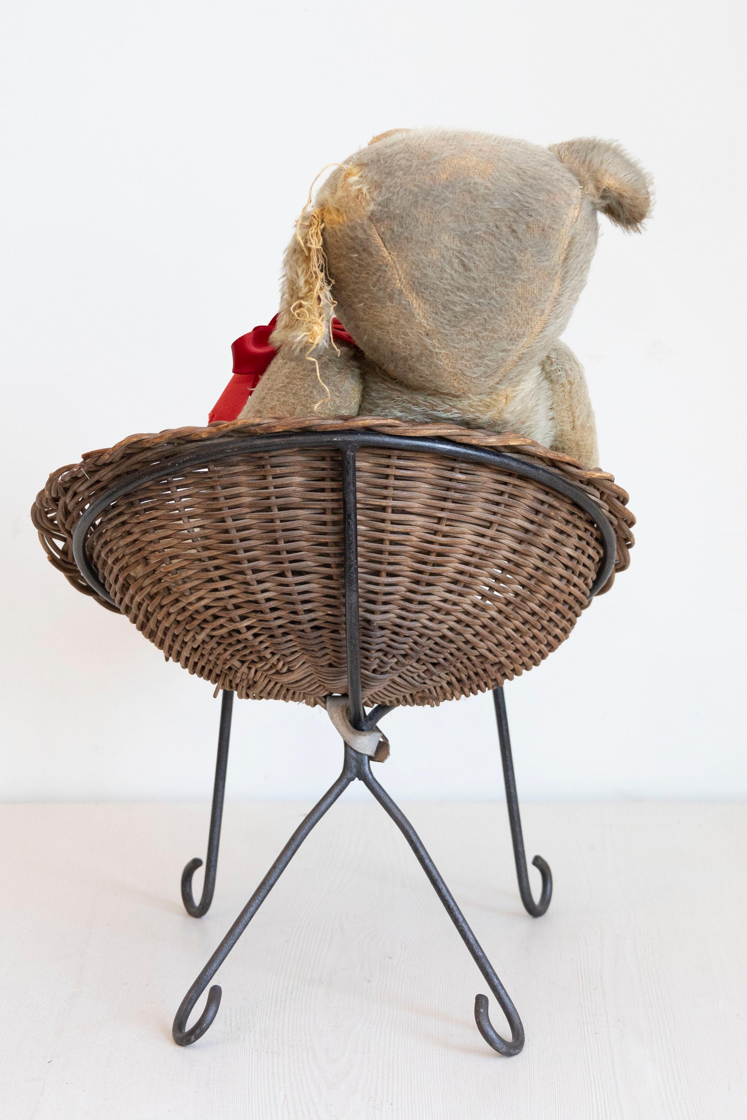 Antique American Teddy Bears with Ribbons Sitting in Wicker Chairs, Priced Each For Sale 10