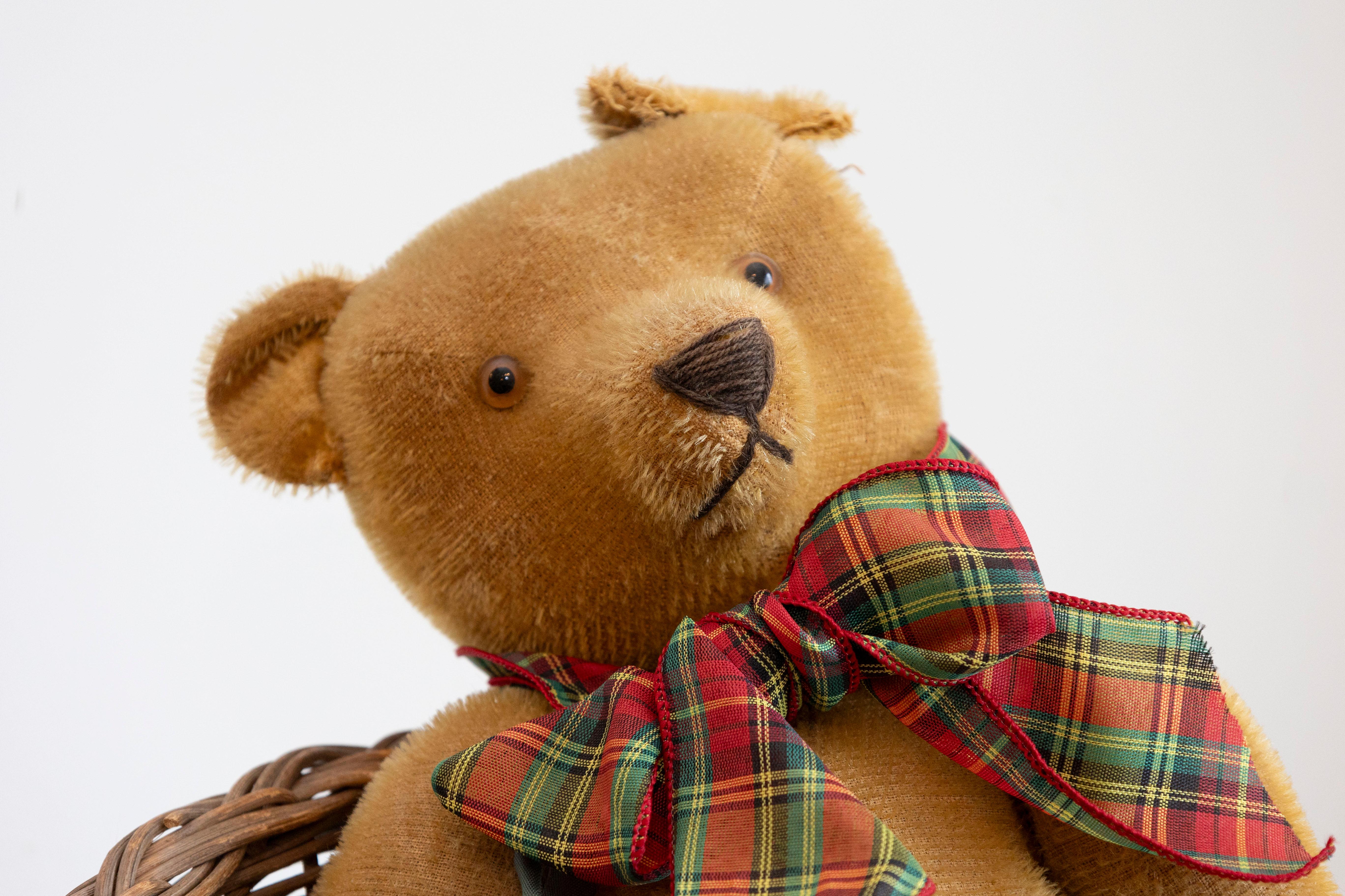 Other Antique American Teddy Bears with Ribbons Sitting in Wicker Chairs, Priced Each For Sale
