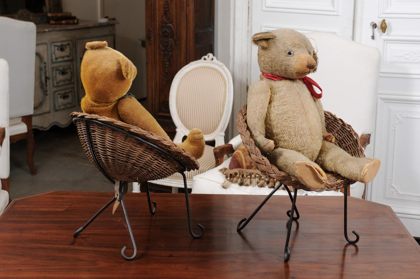 Other Antique American Teddy Bears with Ribbons Sitting in Wicker Chairs, Priced Each For Sale