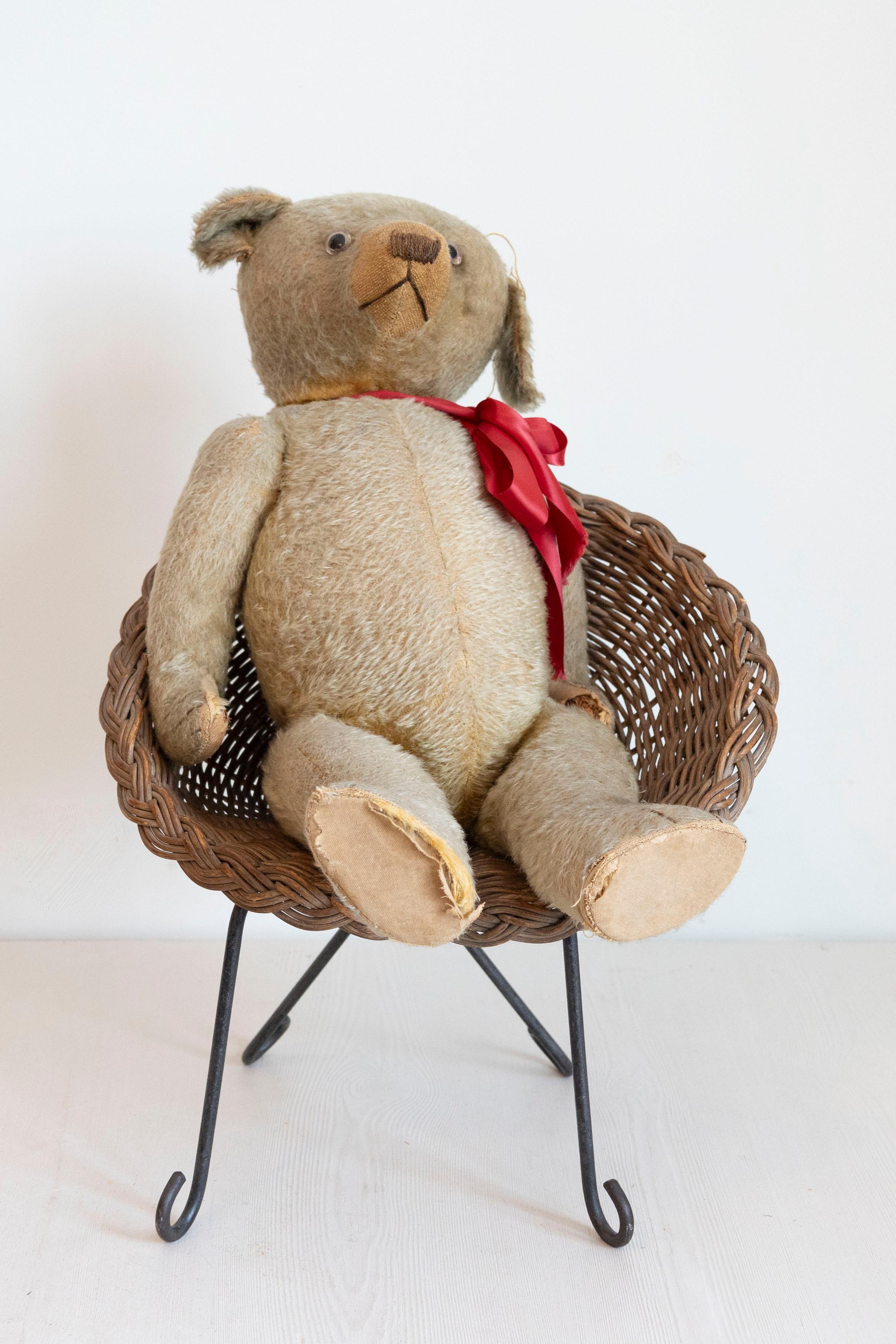 Antique American Teddy Bears with Ribbons Sitting in Wicker Chairs, Priced Each For Sale 4