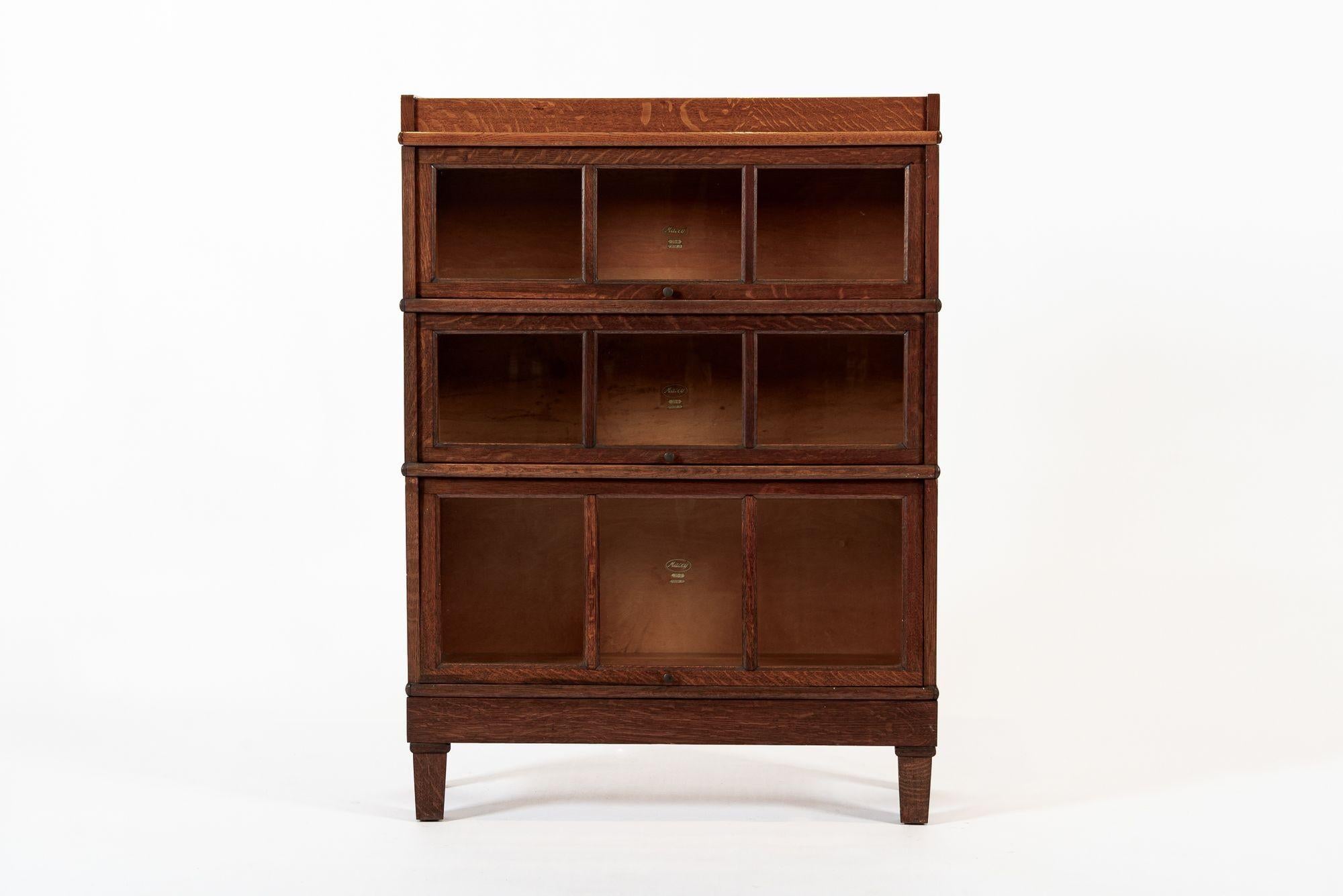 Mission Antique American Three Shelf Barrister Bookcase Cabinet in Tiger Oak